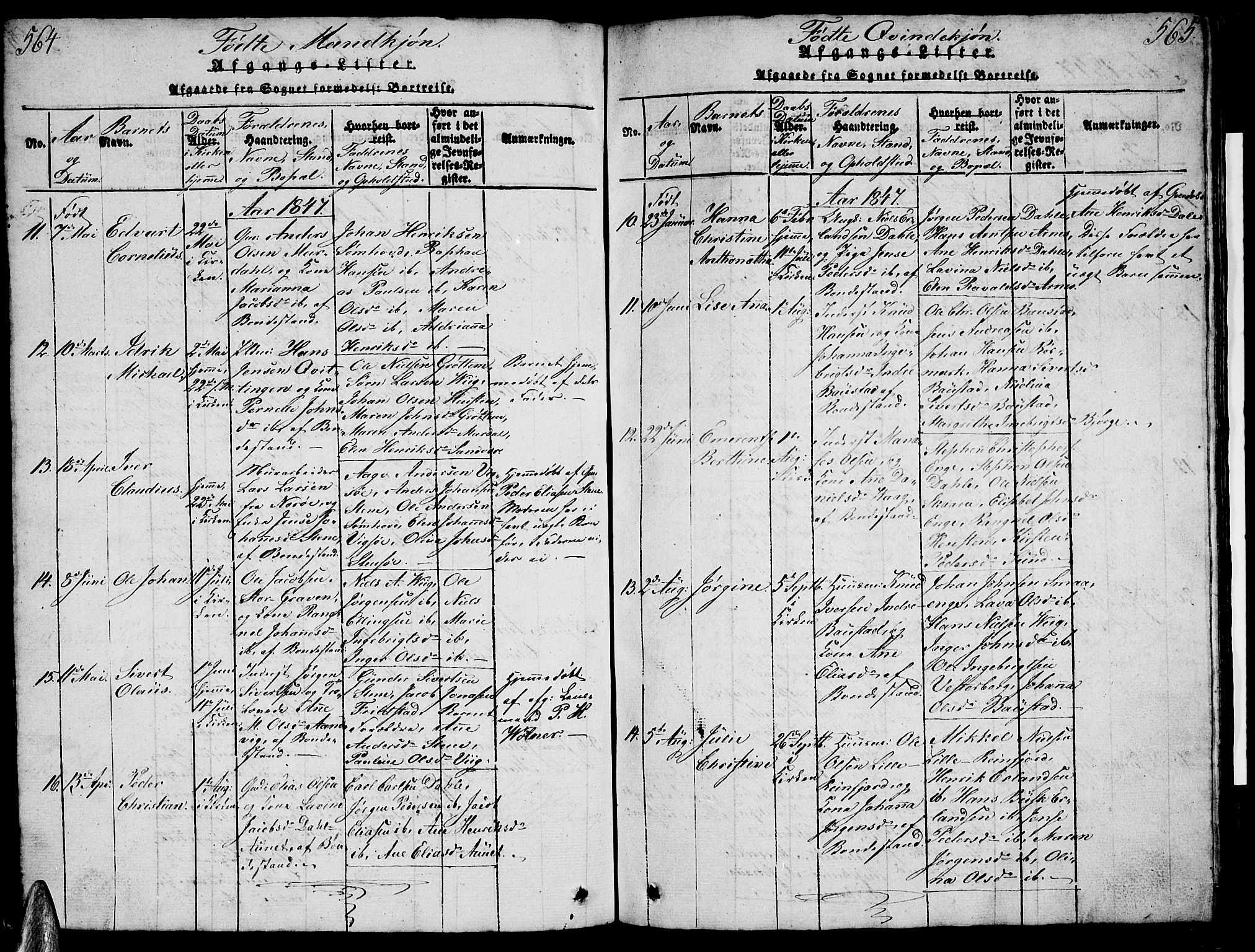 Ministerialprotokoller, klokkerbøker og fødselsregistre - Nordland, AV/SAT-A-1459/812/L0186: Parish register (copy) no. 812C04, 1820-1849, p. 564-565