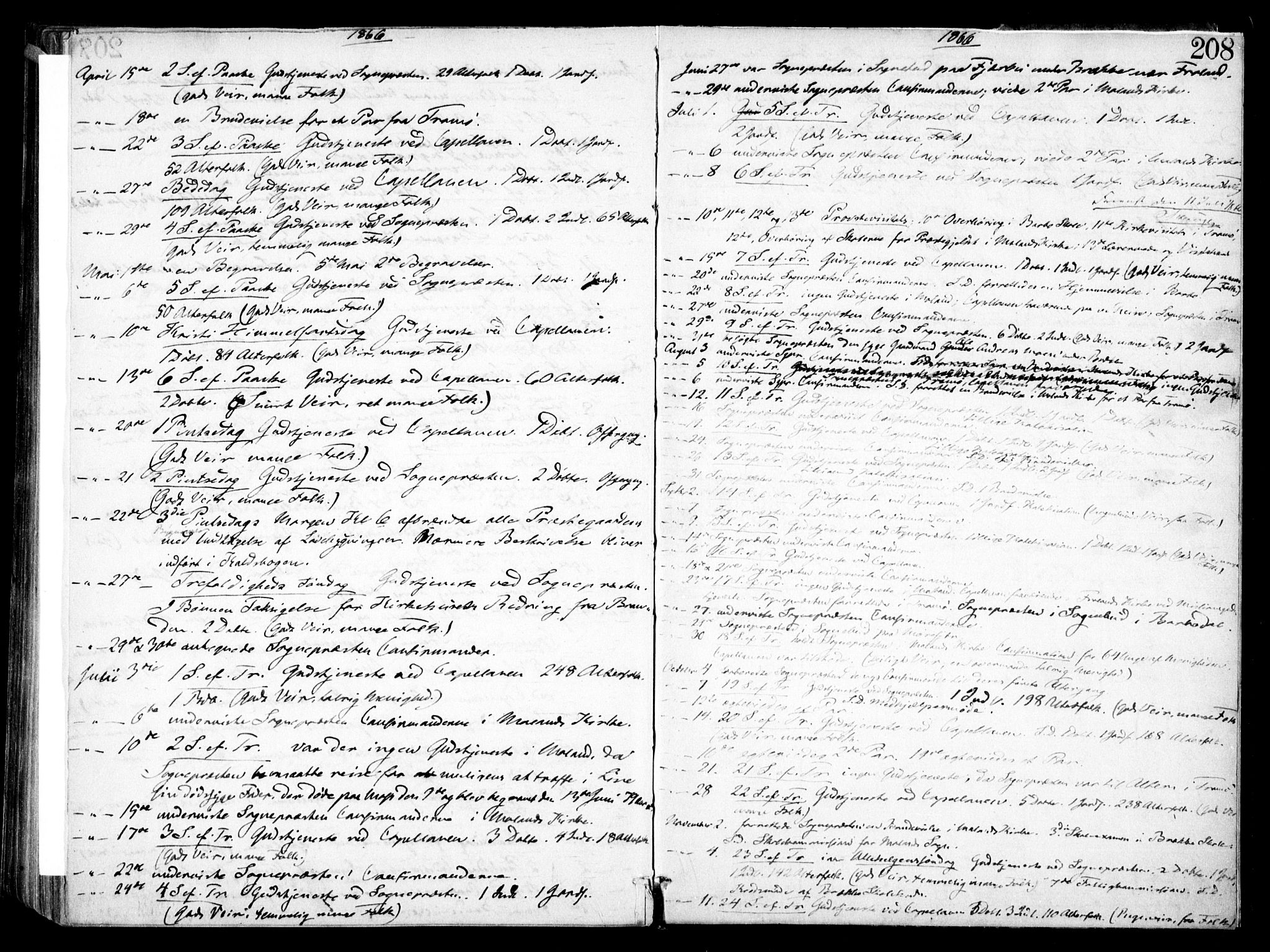 Austre Moland sokneprestkontor, SAK/1111-0001/F/Fa/Faa/L0008: Parish register (official) no. A 8, 1858-1868, p. 208