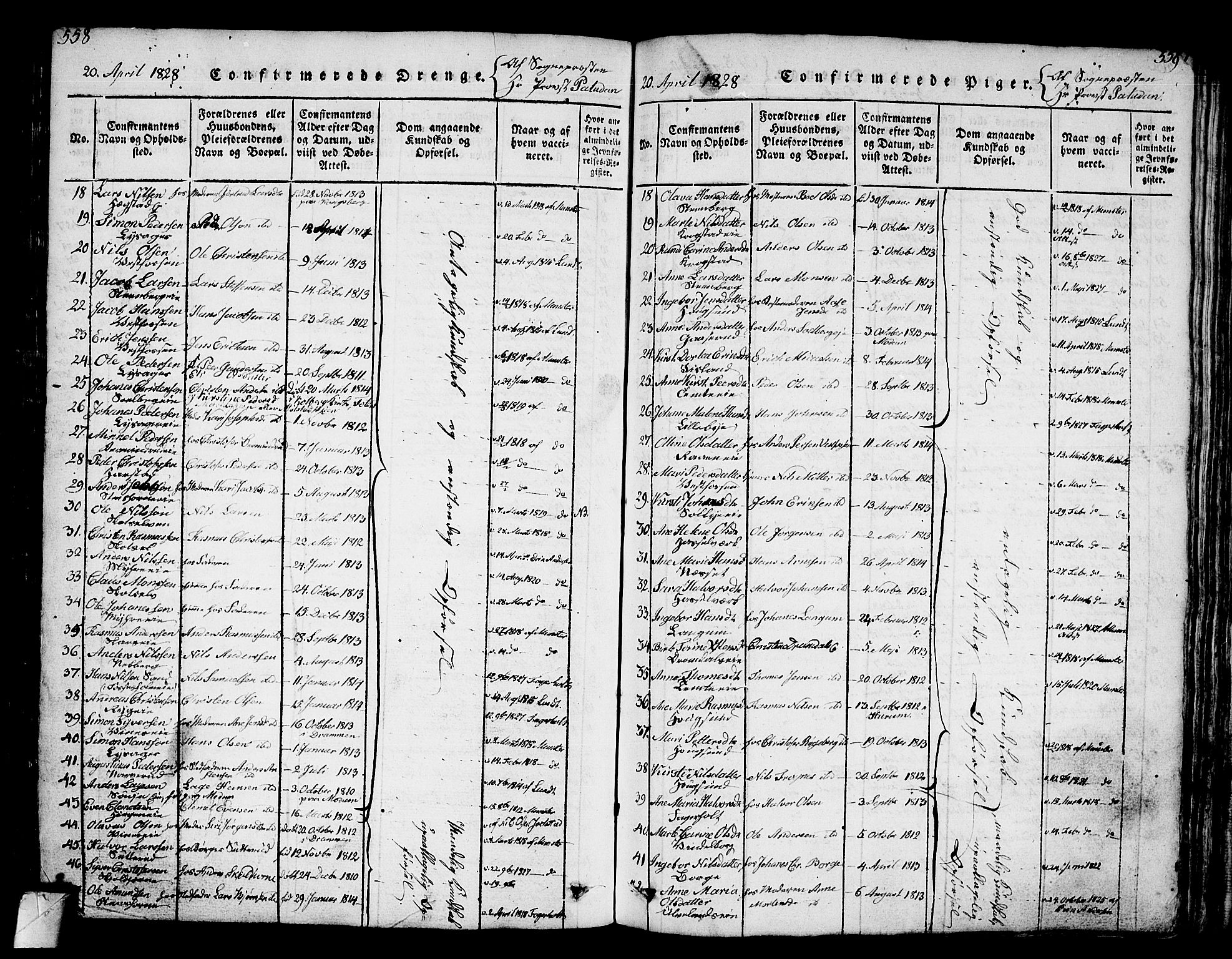 Eiker kirkebøker, AV/SAKO-A-4/G/Ga/L0001: Parish register (copy) no. I 1, 1814-1832, p. 558-559