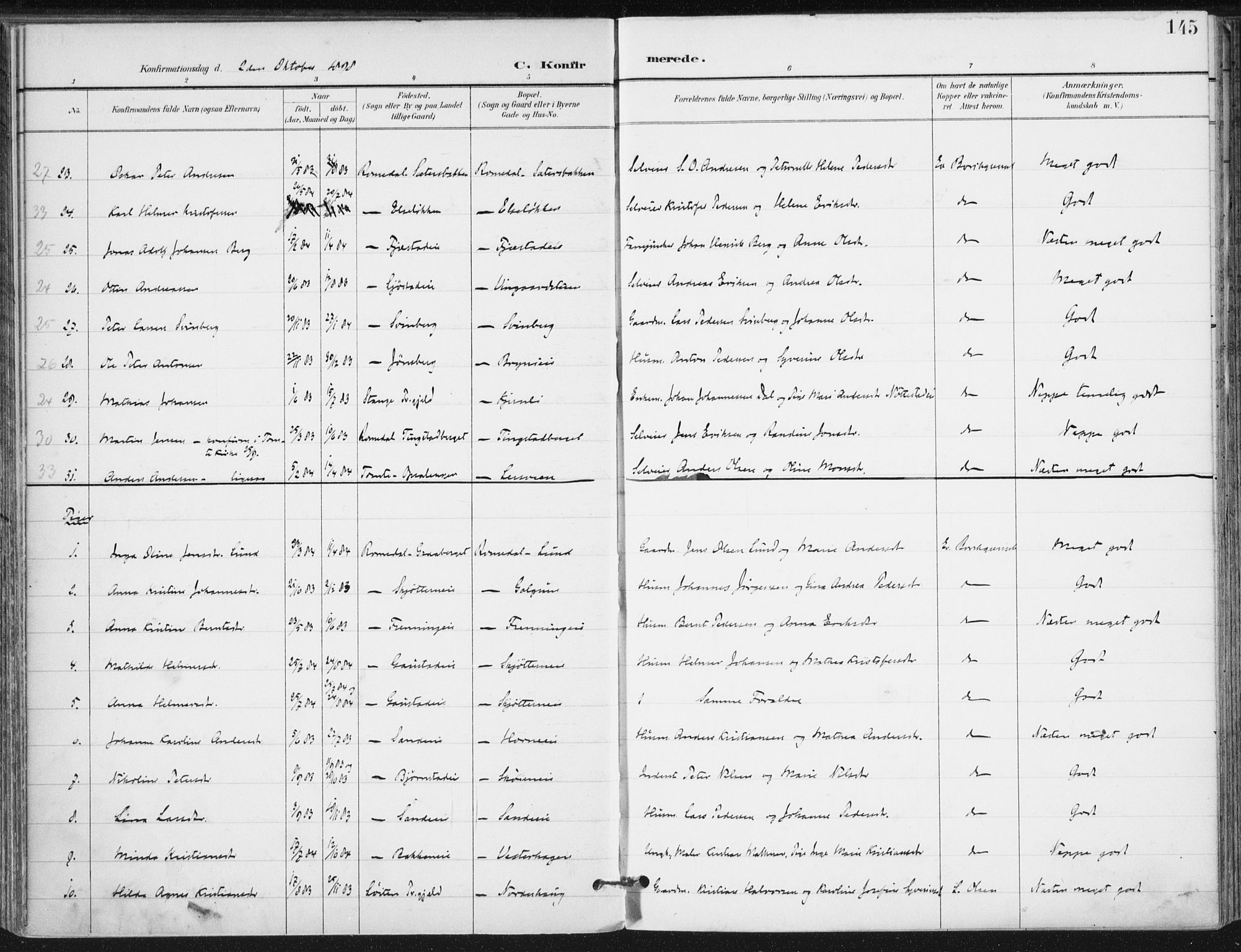 Romedal prestekontor, AV/SAH-PREST-004/K/L0011: Parish register (official) no. 11, 1896-1912, p. 145