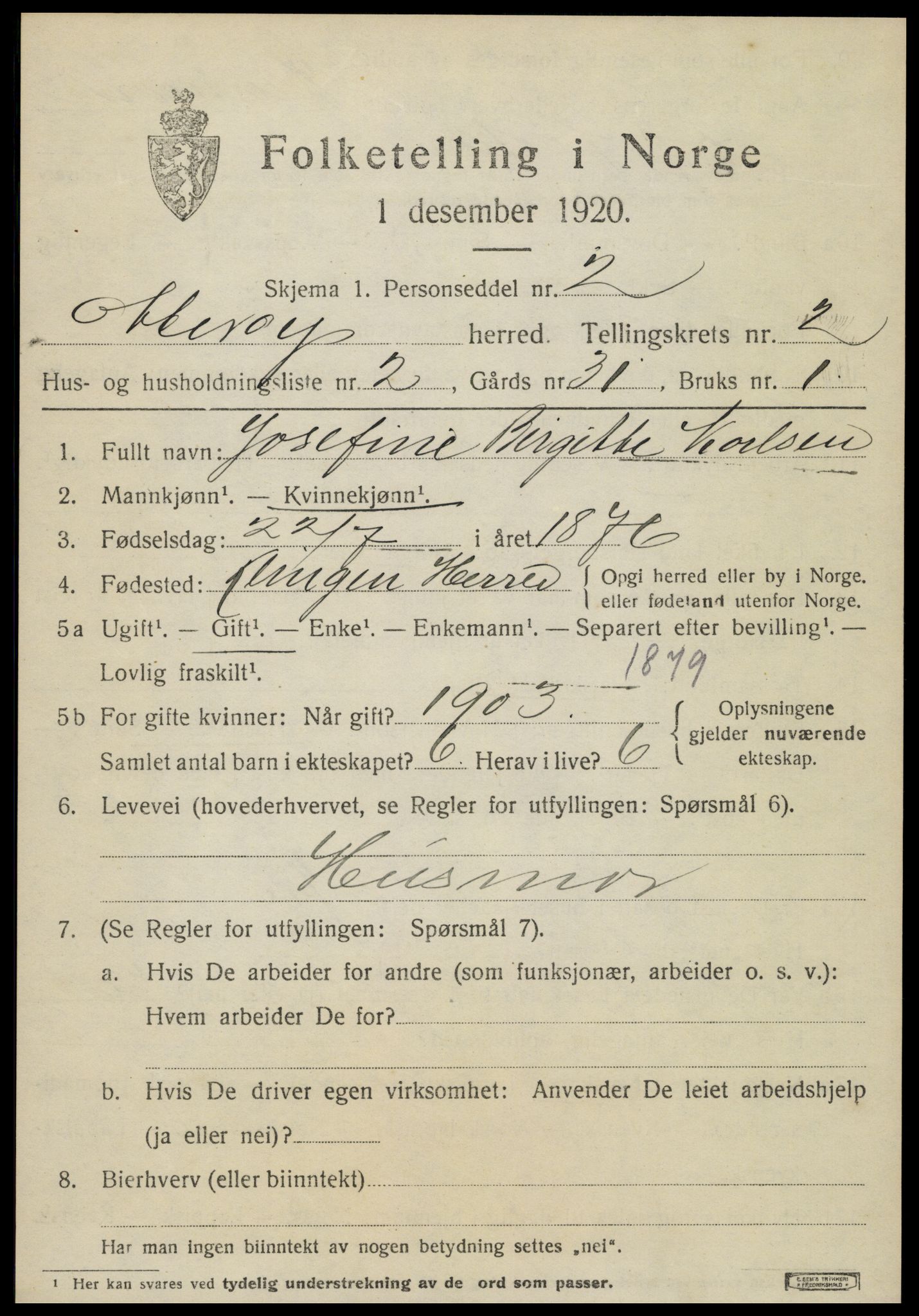 SAT, 1920 census for Otterøy, 1920, p. 1127