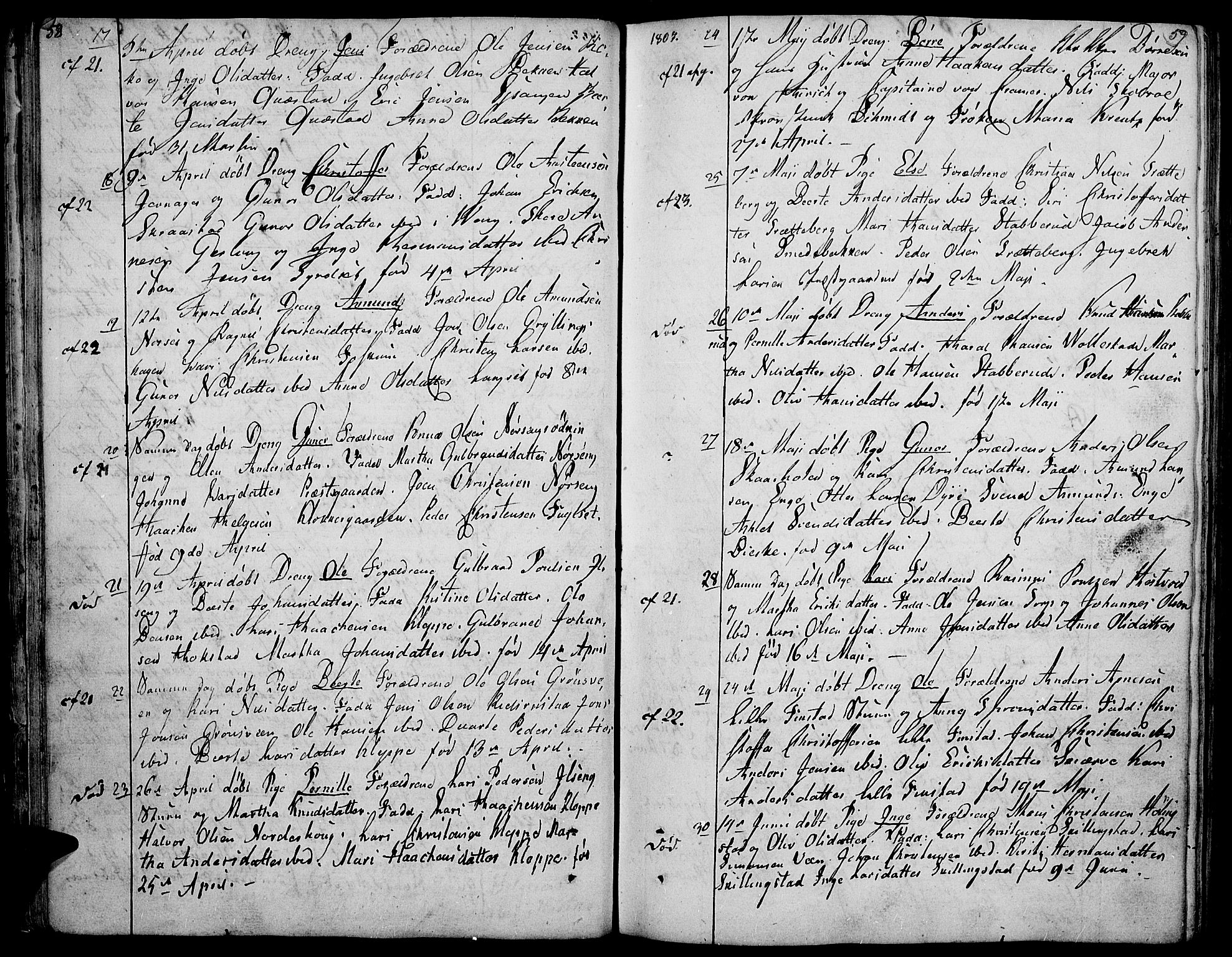 Løten prestekontor, AV/SAH-PREST-022/K/Ka/L0004: Parish register (official) no. 4, 1801-1814, p. 58-59