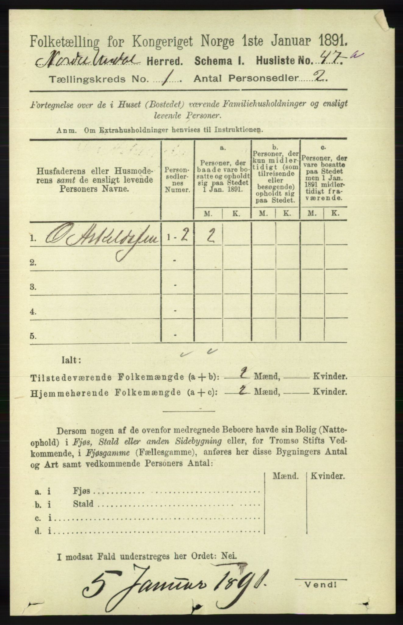 RA, 1891 census for 1028 Nord-Audnedal, 1891, p. 69