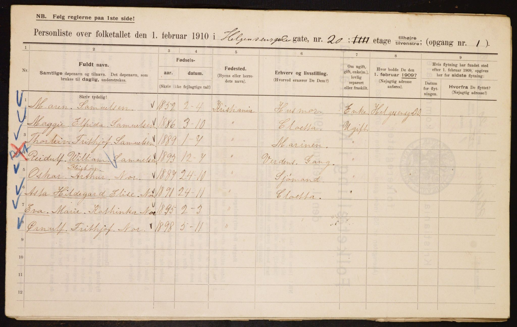 OBA, Municipal Census 1910 for Kristiania, 1910, p. 36648