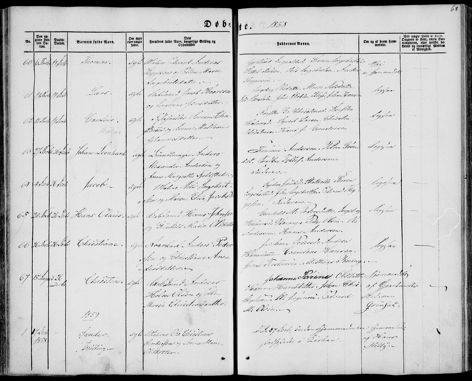 Brevik kirkebøker, AV/SAKO-A-255/F/Fa/L0005: Parish register (official) no. 5, 1847-1865, p. 68