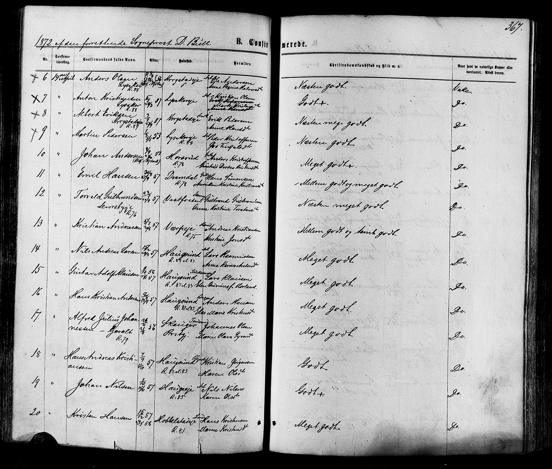 Eiker kirkebøker, SAKO/A-4/F/Fa/L0017: Parish register (official) no. I 17, 1869-1877, p. 367