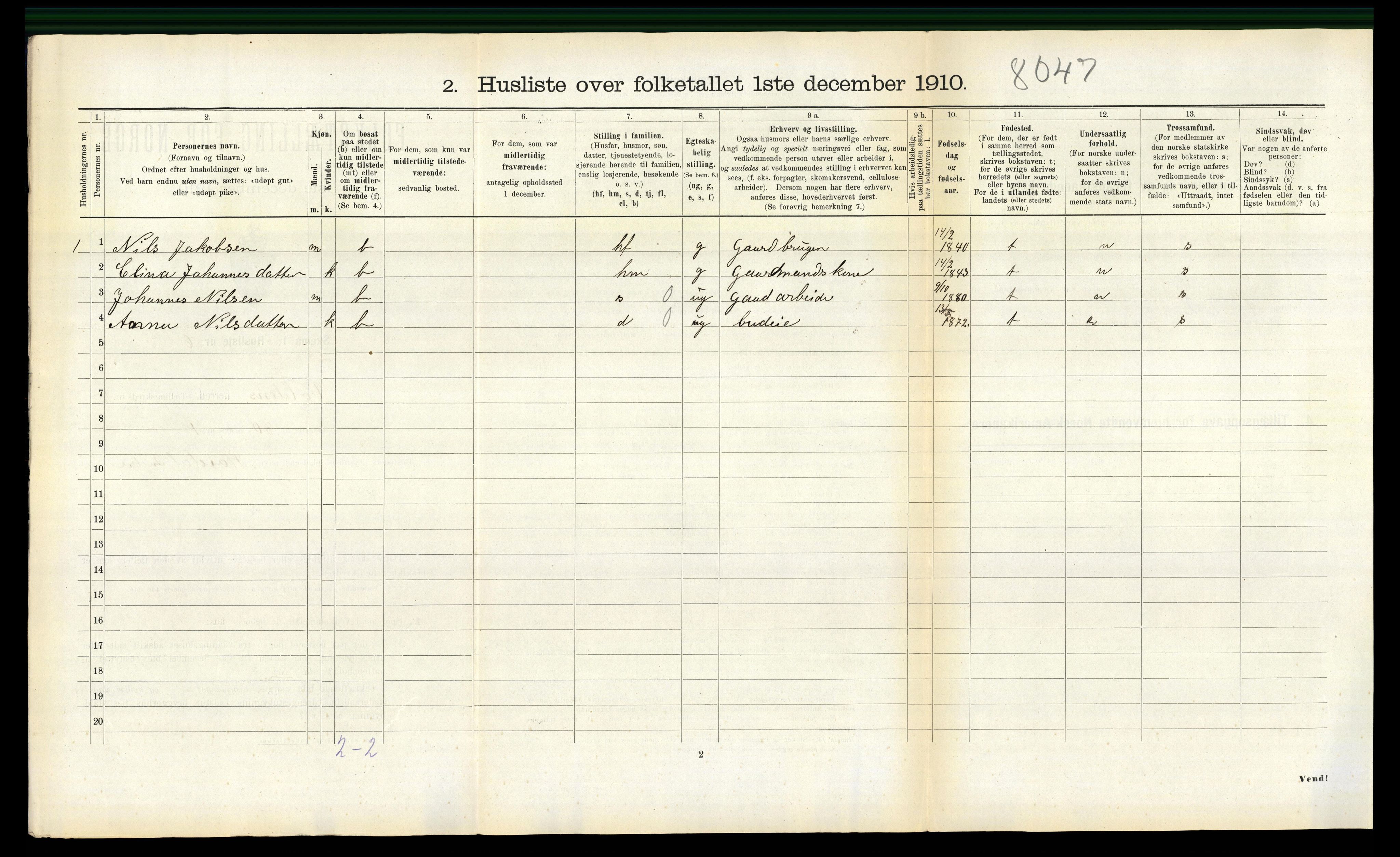 RA, 1910 census for Volda, 1910, p. 1053