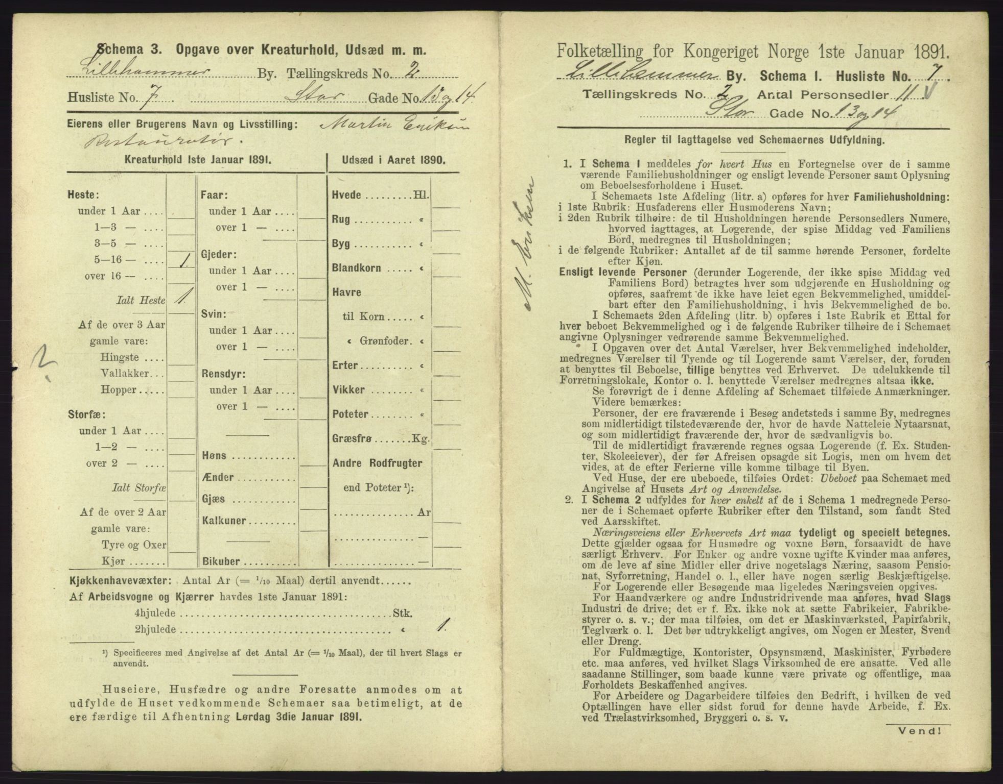 RA, 1891 census for 0501 Lillehammer, 1891, p. 223