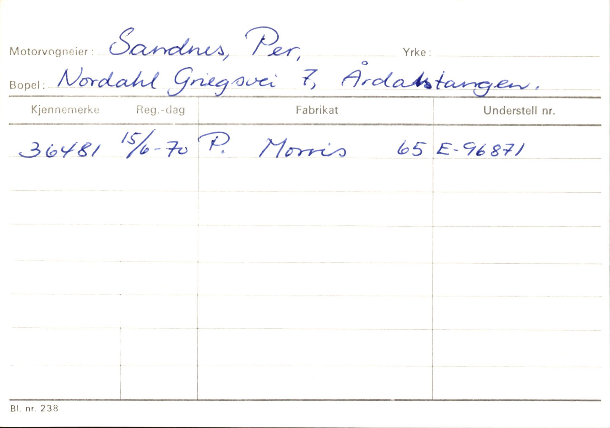 Statens vegvesen, Sogn og Fjordane vegkontor, SAB/A-5301/4/F/L0146: Registerkort Årdal R-Å samt diverse kort, 1945-1975, p. 214