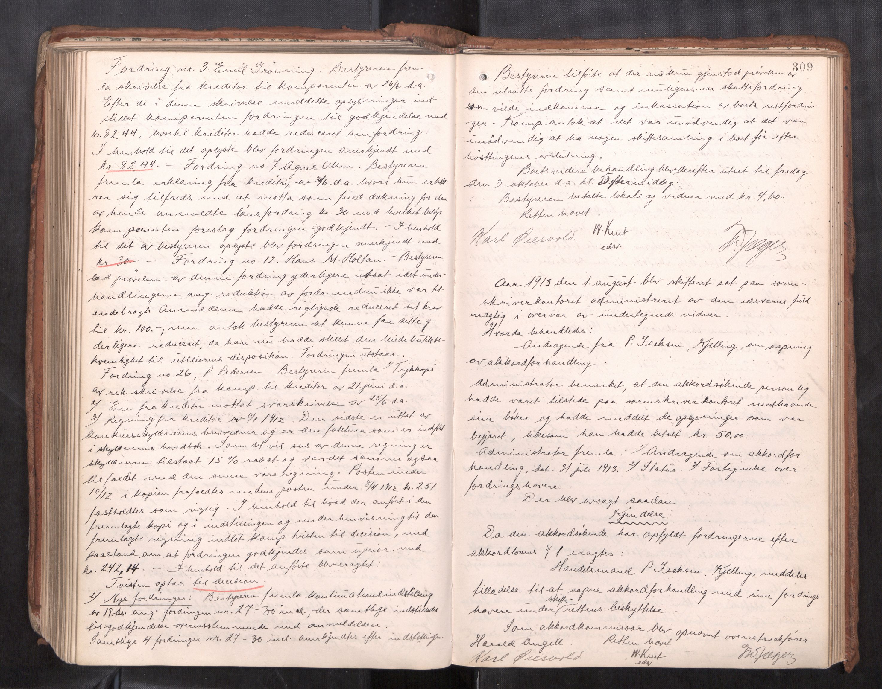 Salten sorenskriveri, AV/SAT-A-4578/1/3/3B/L0012: Skiftebehandlingsprotokoll, 1910-1915, p. 309