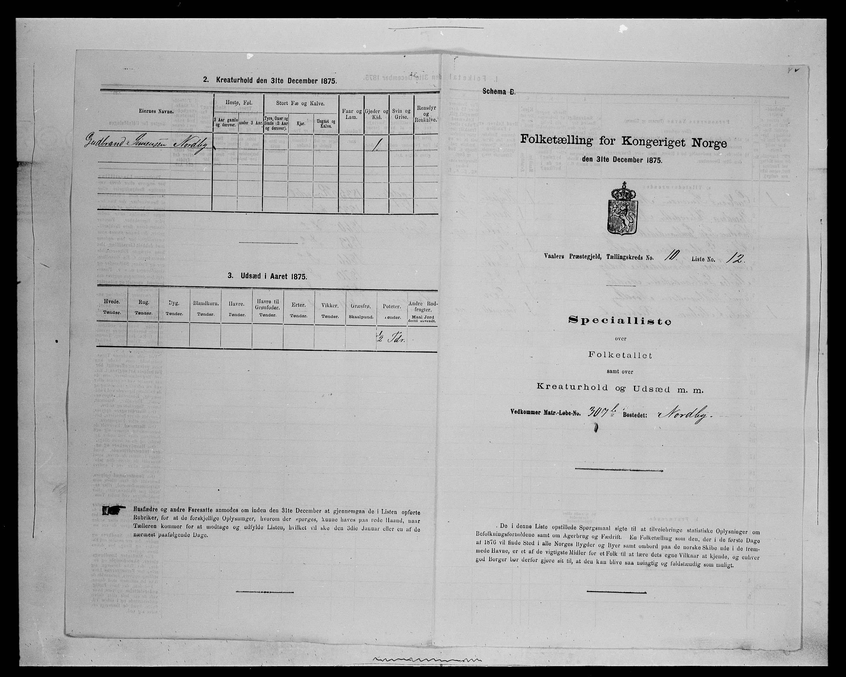 SAH, 1875 census for 0426P Våler parish (Hedmark), 1875, p. 1312