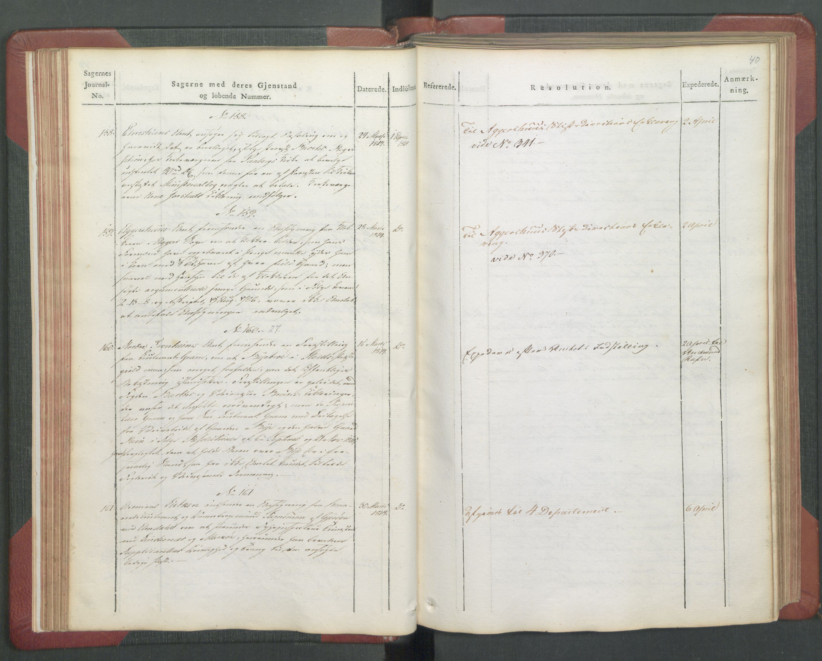 Departementene i 1814, AV/RA-S-3899/Fb/L0029: Journal A 1-900 (ekstraktprotokoll), 1814, p. 40