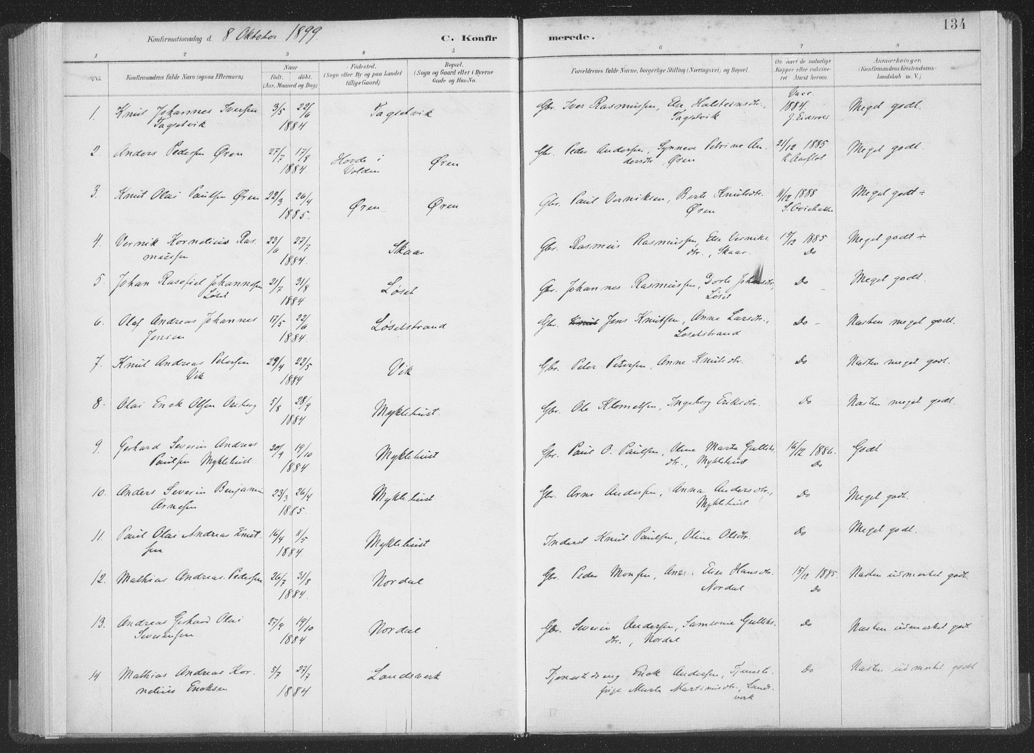 Ministerialprotokoller, klokkerbøker og fødselsregistre - Møre og Romsdal, AV/SAT-A-1454/502/L0025: Parish register (official) no. 502A03, 1885-1909, p. 134