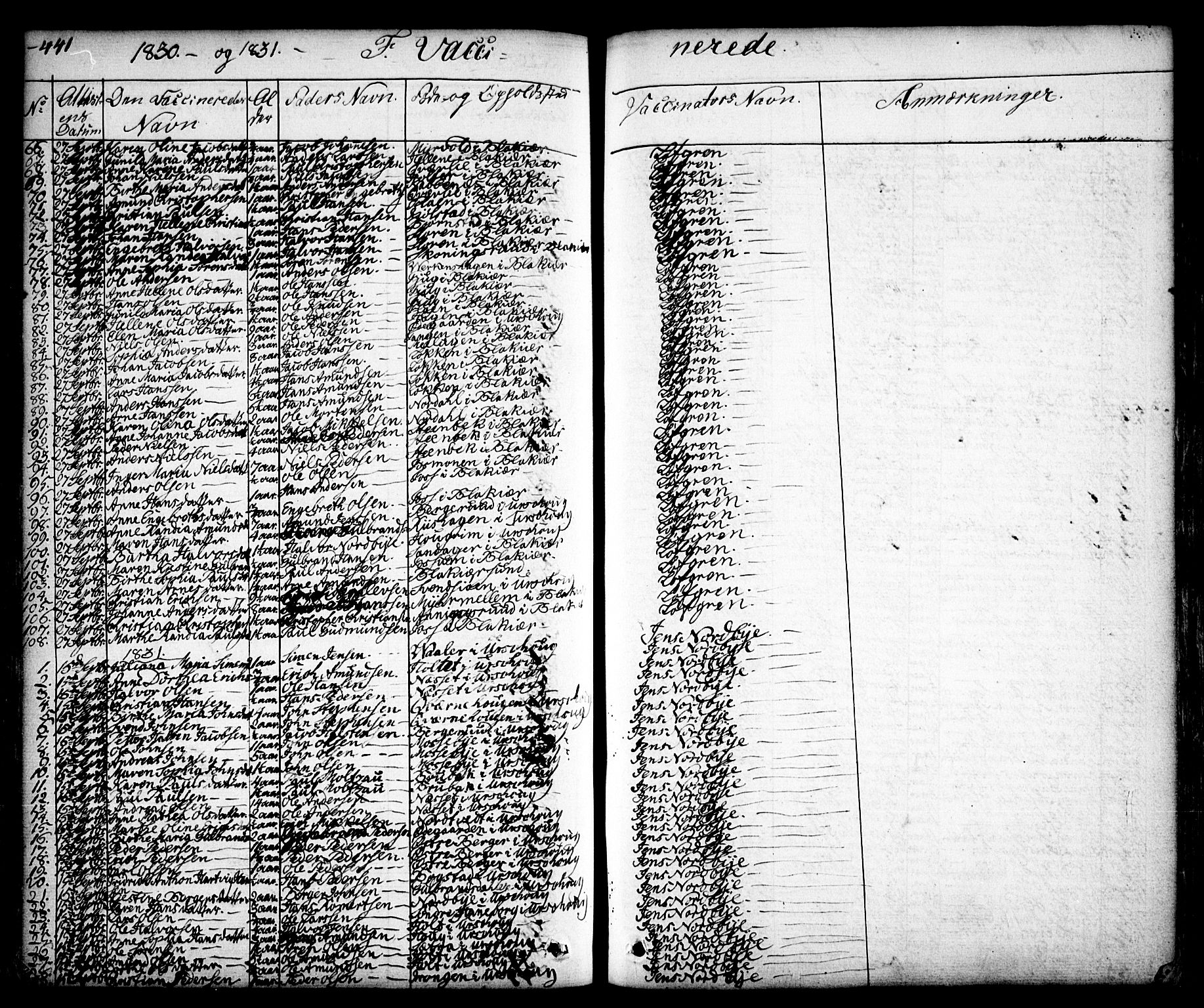 Aurskog prestekontor Kirkebøker, SAO/A-10304a/F/Fa/L0006: Parish register (official) no. I 6, 1829-1853, p. 441