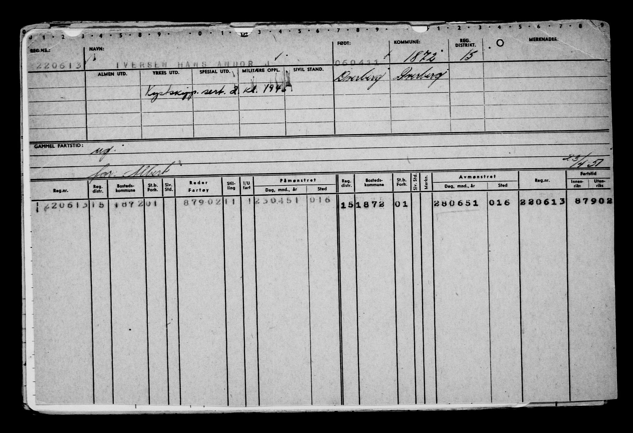 Direktoratet for sjømenn, AV/RA-S-3545/G/Gb/L0095: Hovedkort, 1911, p. 79