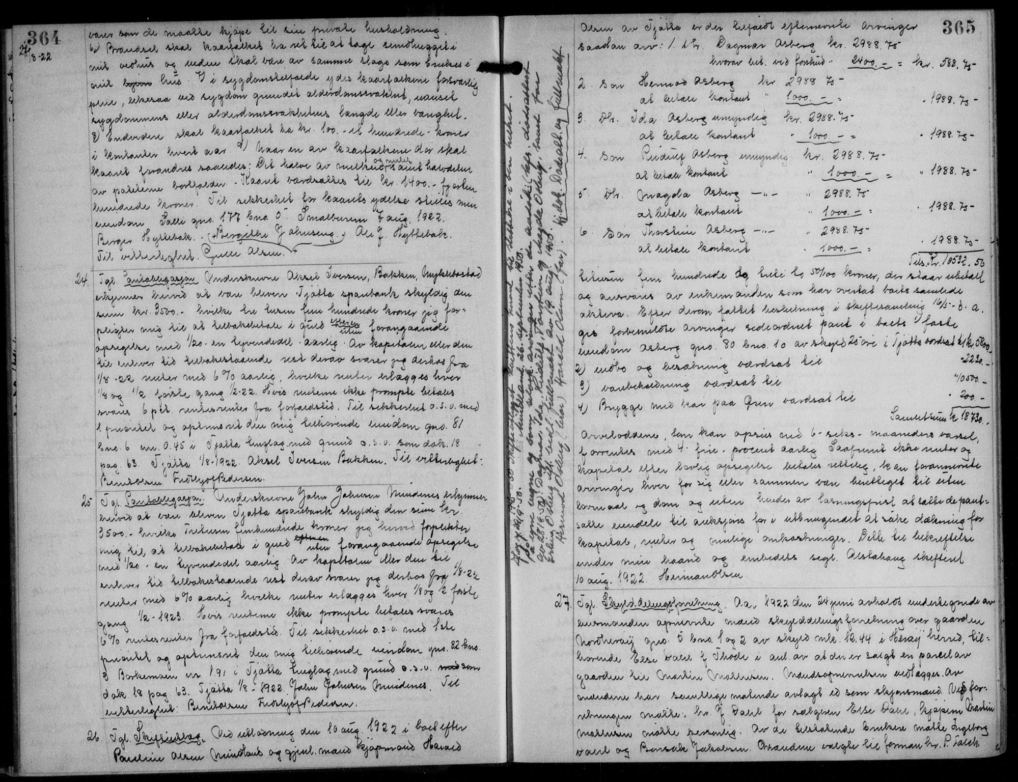 Søndre Helgeland sorenskriveri, SAT/A-4575/1/2/2C/L0022: Mortgage book no. 33, 1921-1925, p. 364-365, Deed date: 21.08.1922