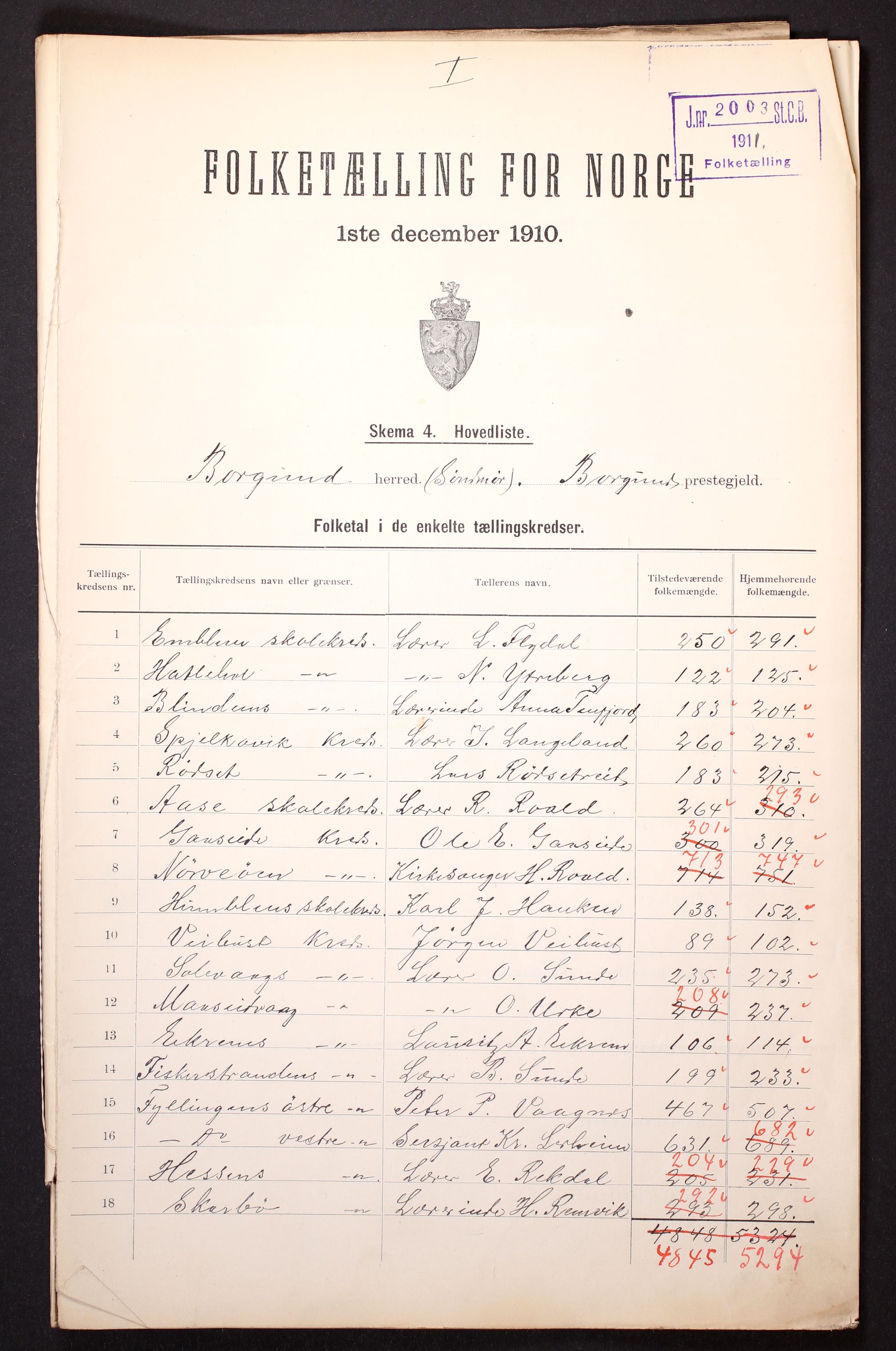 RA, 1910 census for Borgund, 1910, p. 2