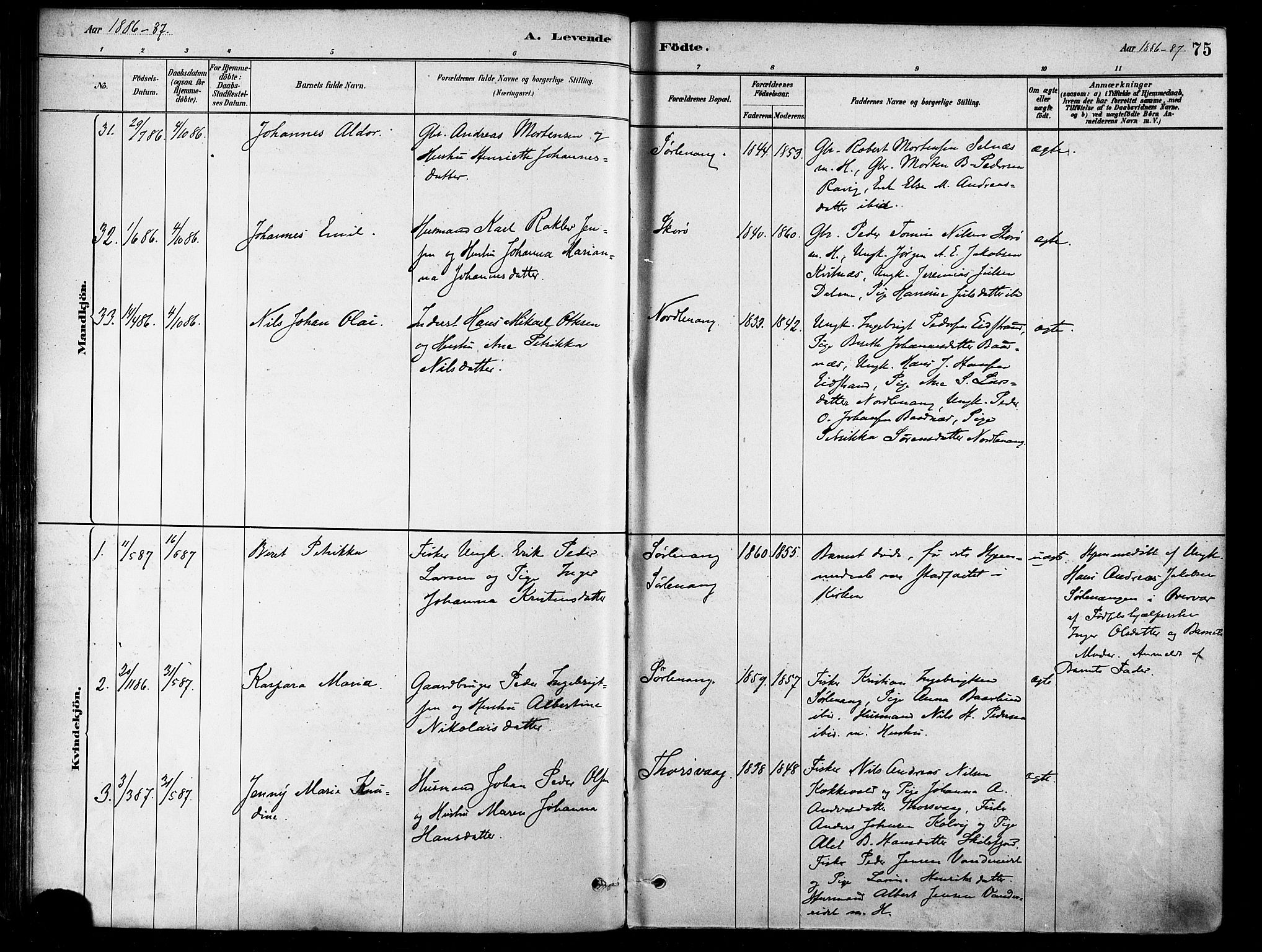 Karlsøy sokneprestembete, AV/SATØ-S-1299/H/Ha/Haa/L0006kirke: Parish register (official) no. 6, 1879-1890, p. 75