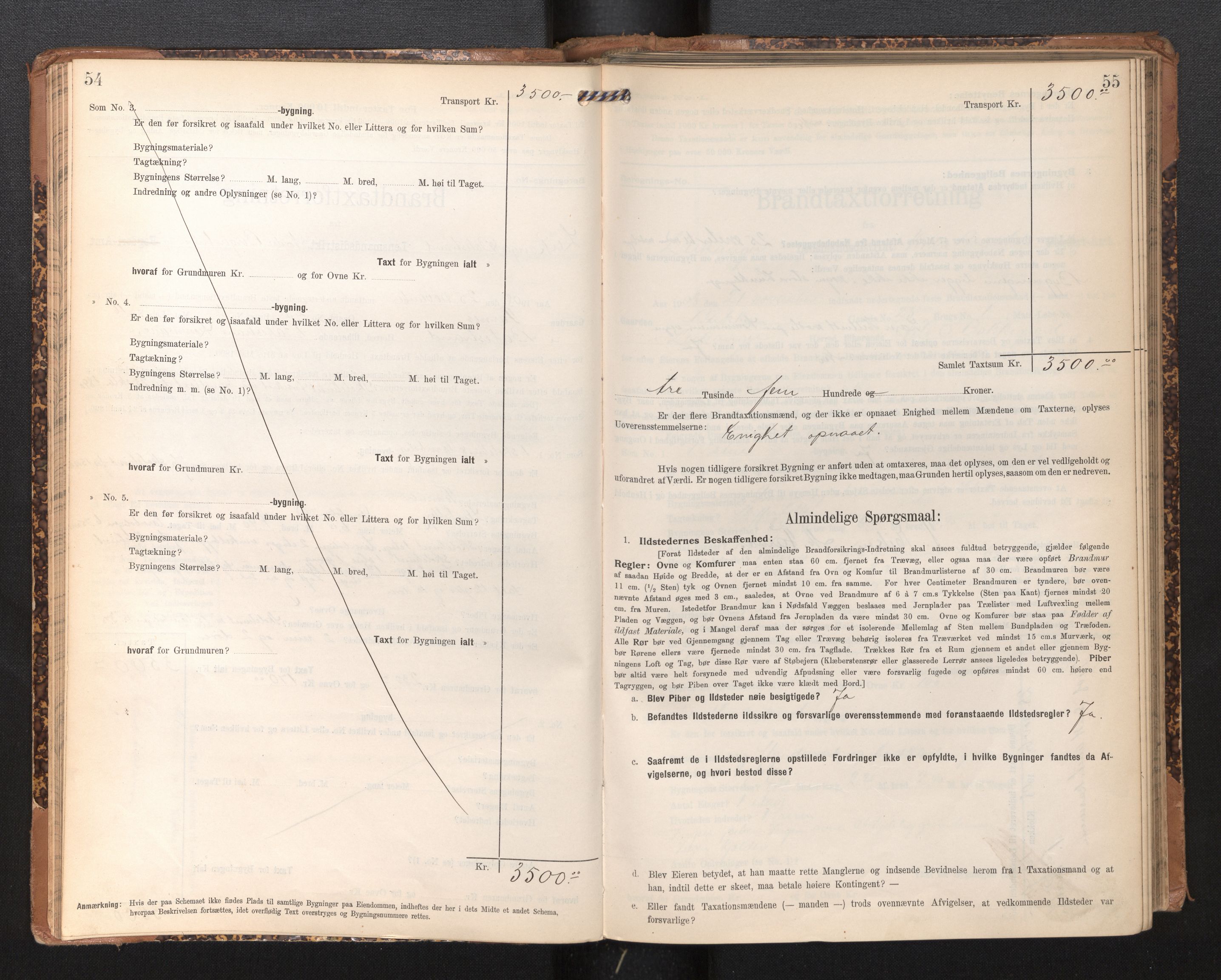 Lensmannen i Leikanger, AV/SAB-A-29201/0012/L0005: Branntakstprotokoll, skjematakst, 1907-1917, p. 54-55