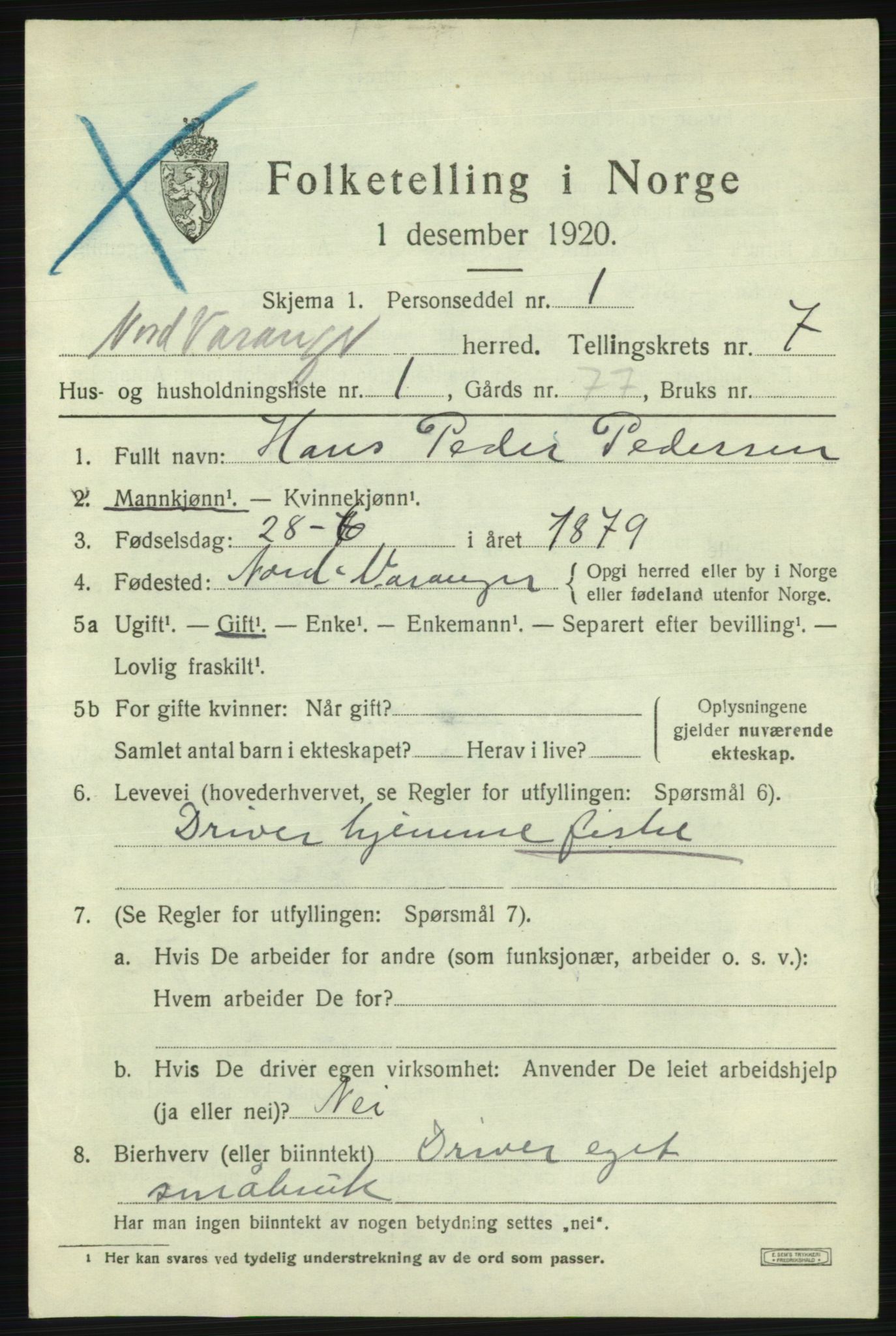 SATØ, 1920 census for Nord-Varanger, 1920, p. 3029