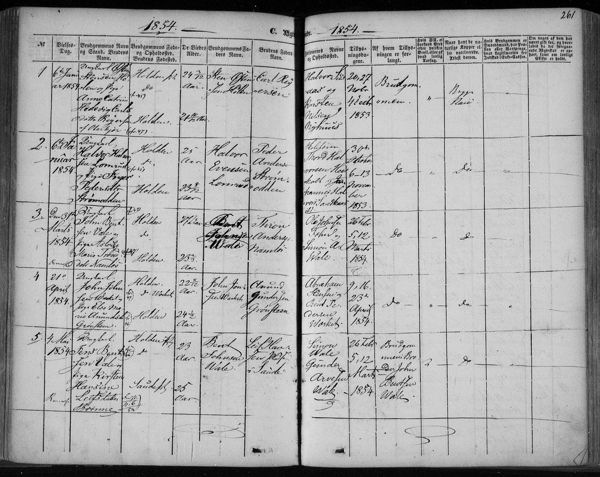 Holla kirkebøker, SAKO/A-272/F/Fa/L0005: Parish register (official) no. 5, 1849-1860, p. 261