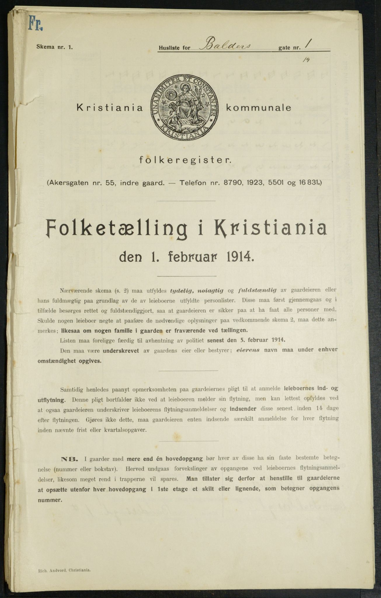 OBA, Municipal Census 1914 for Kristiania, 1914, p. 3052