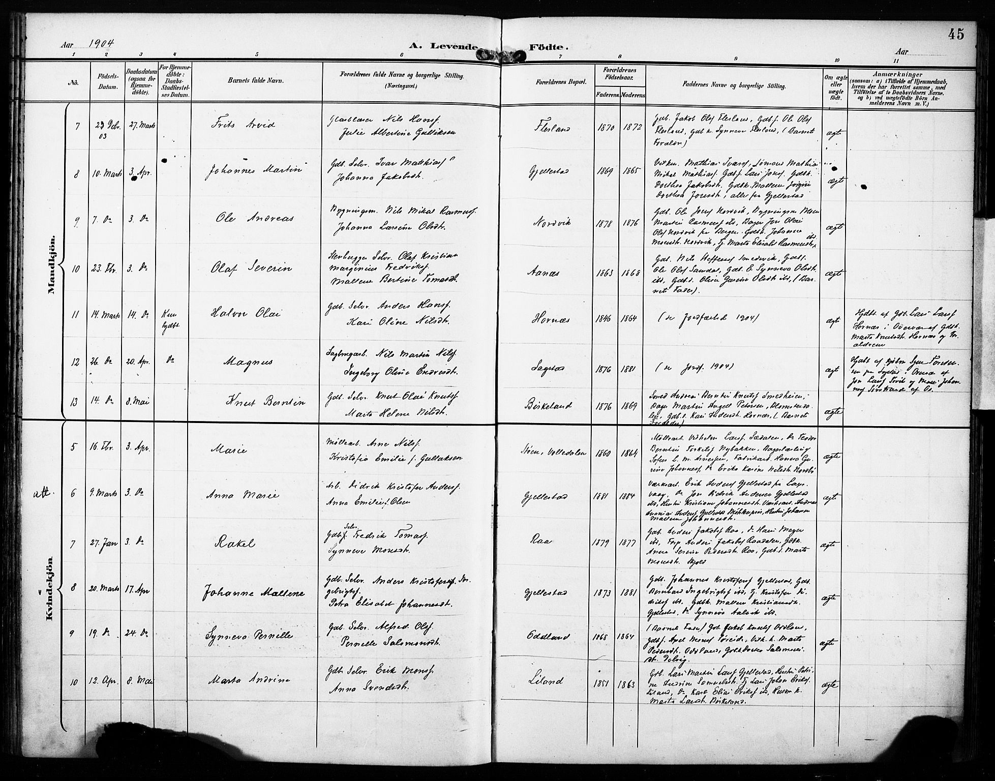 Fana Sokneprestembete, AV/SAB-A-75101/H/Haa/Haab/L0003: Parish register (official) no. B 3, 1898-1907, p. 45