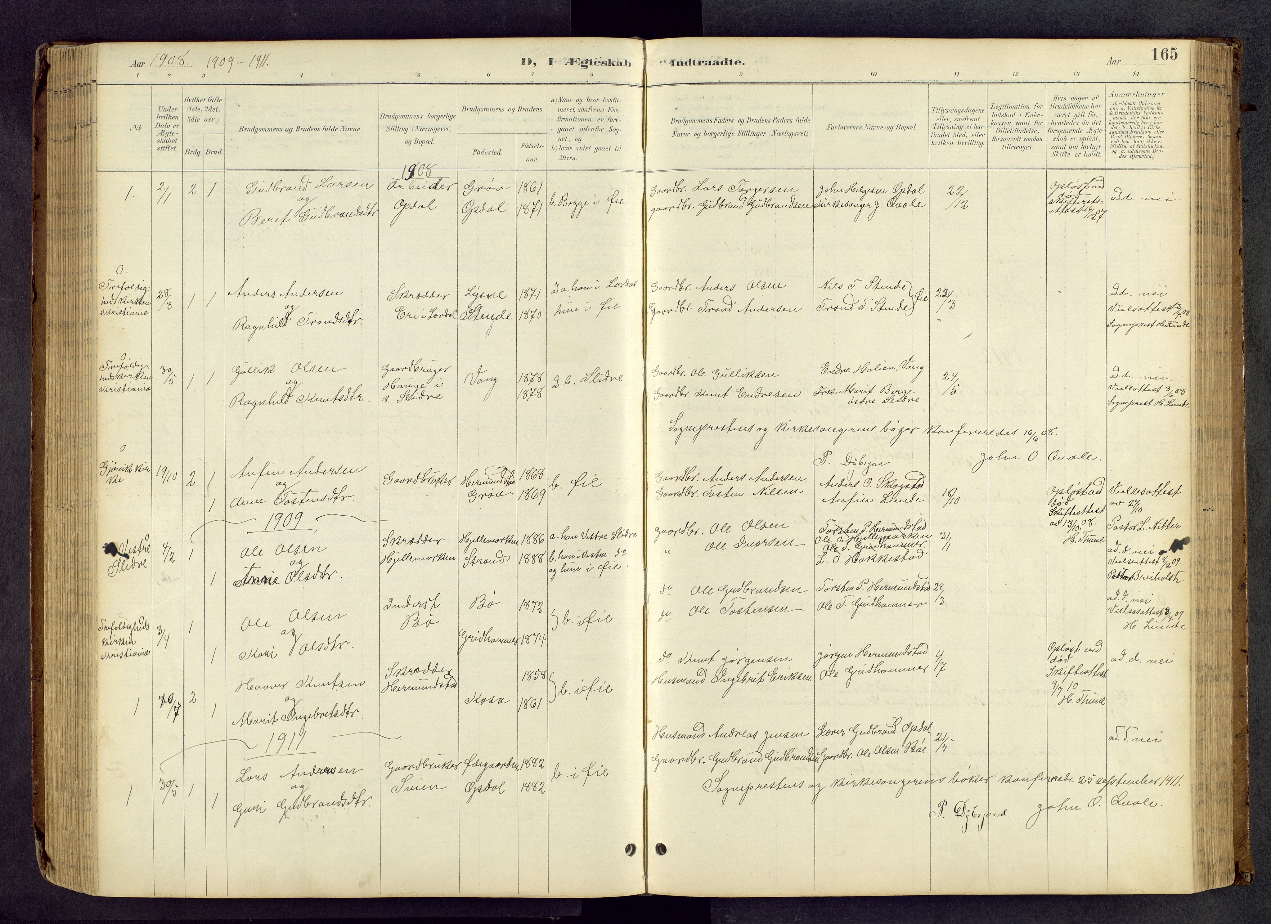 Vang prestekontor, Valdres, AV/SAH-PREST-140/H/Hb/L0005: Parish register (copy) no. 5, 1889-1945, p. 165