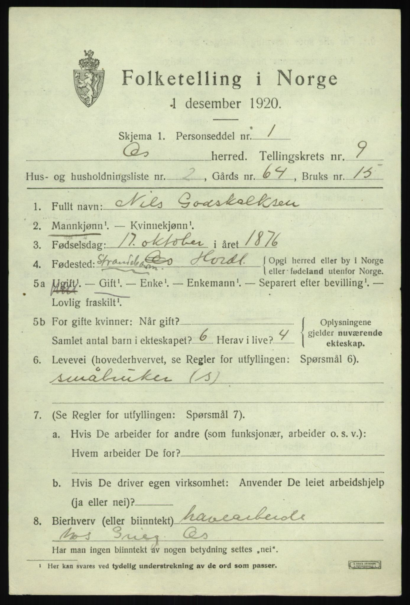 SAB, 1920 census for Os, 1920, p. 7284