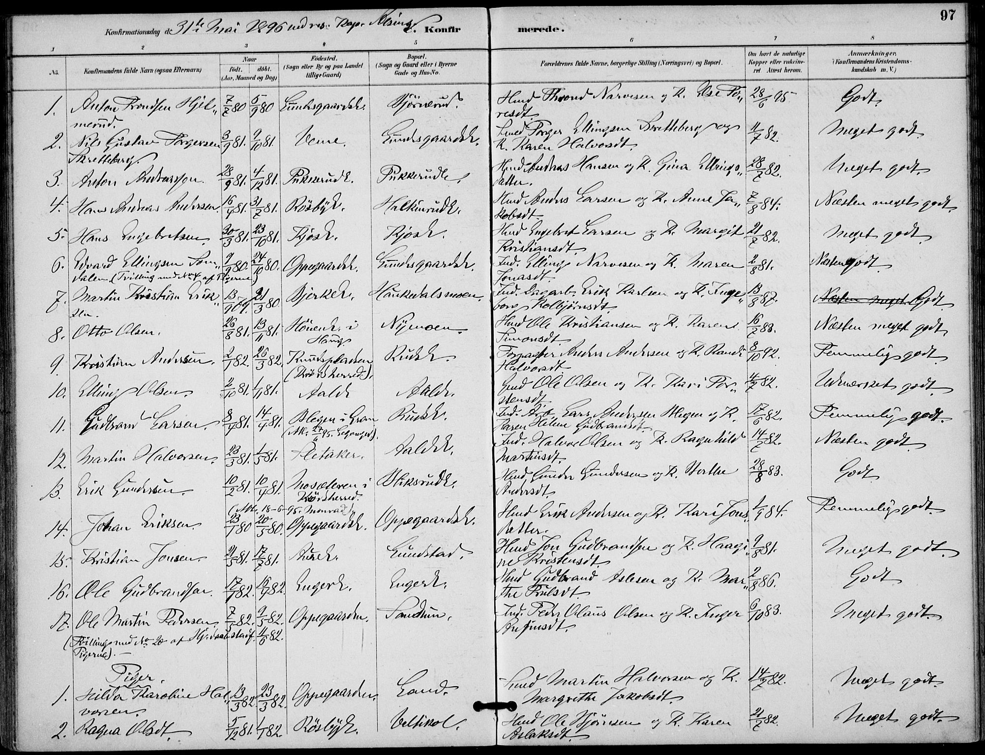 Lunder kirkebøker, SAKO/A-629/F/Fa/L0001: Parish register (official) no. I 1, 1885-1912, p. 97