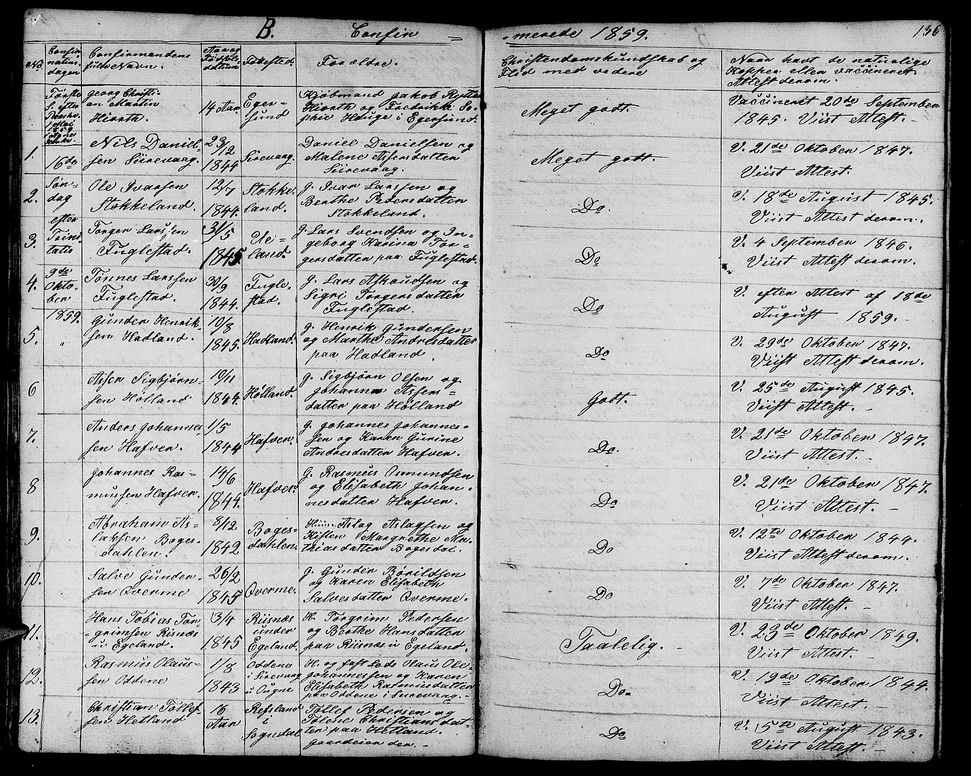 Eigersund sokneprestkontor, SAST/A-101807/S09/L0003: Parish register (copy) no. B 3, 1846-1875, p. 136