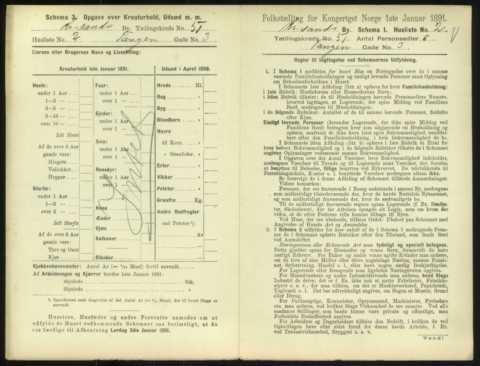 RA, 1891 census for 1001 Kristiansand, 1891, p. 2688