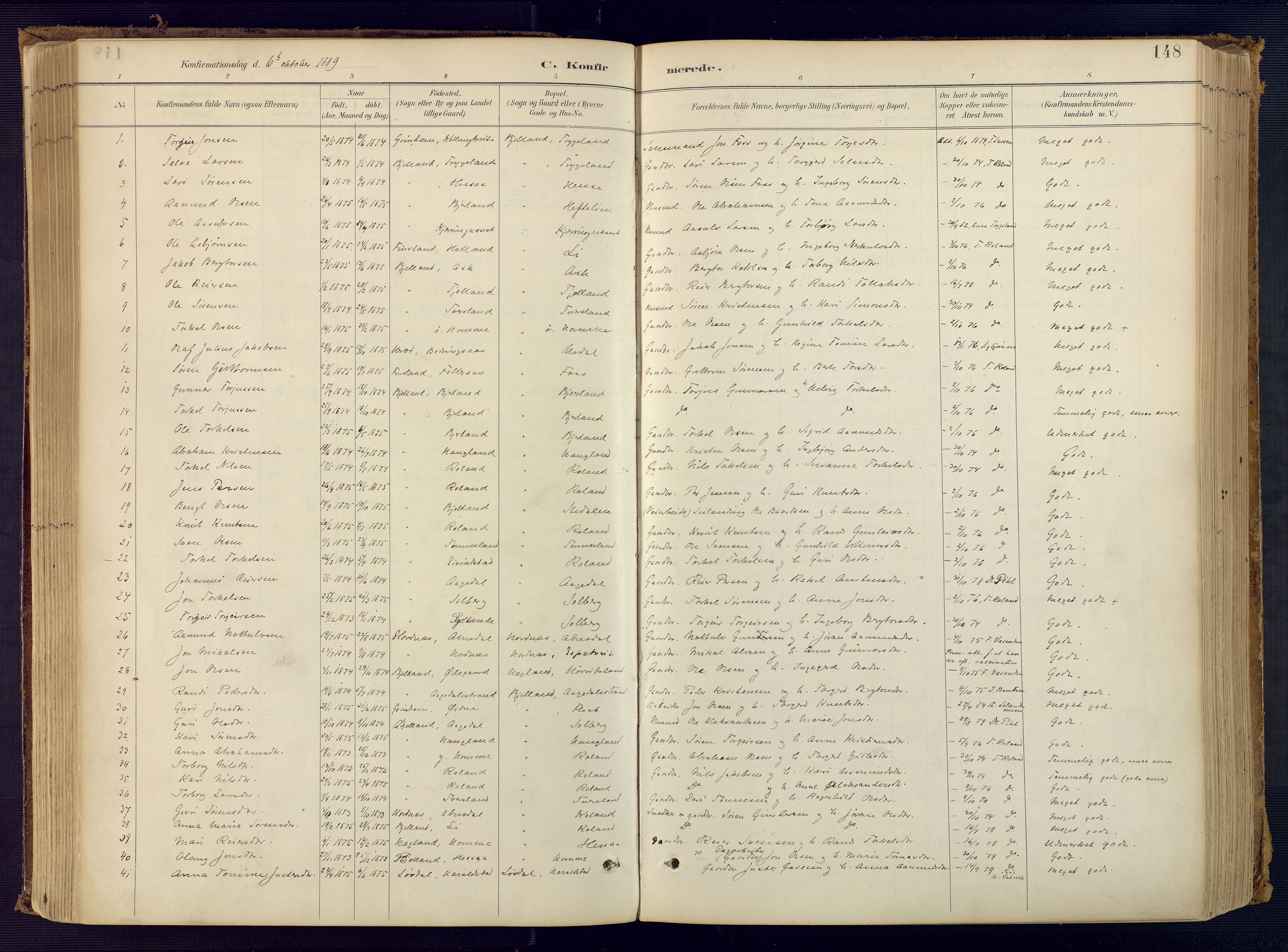 Bjelland sokneprestkontor, SAK/1111-0005/F/Fa/Faa/L0004: Parish register (official) no. A 4, 1887-1923, p. 148
