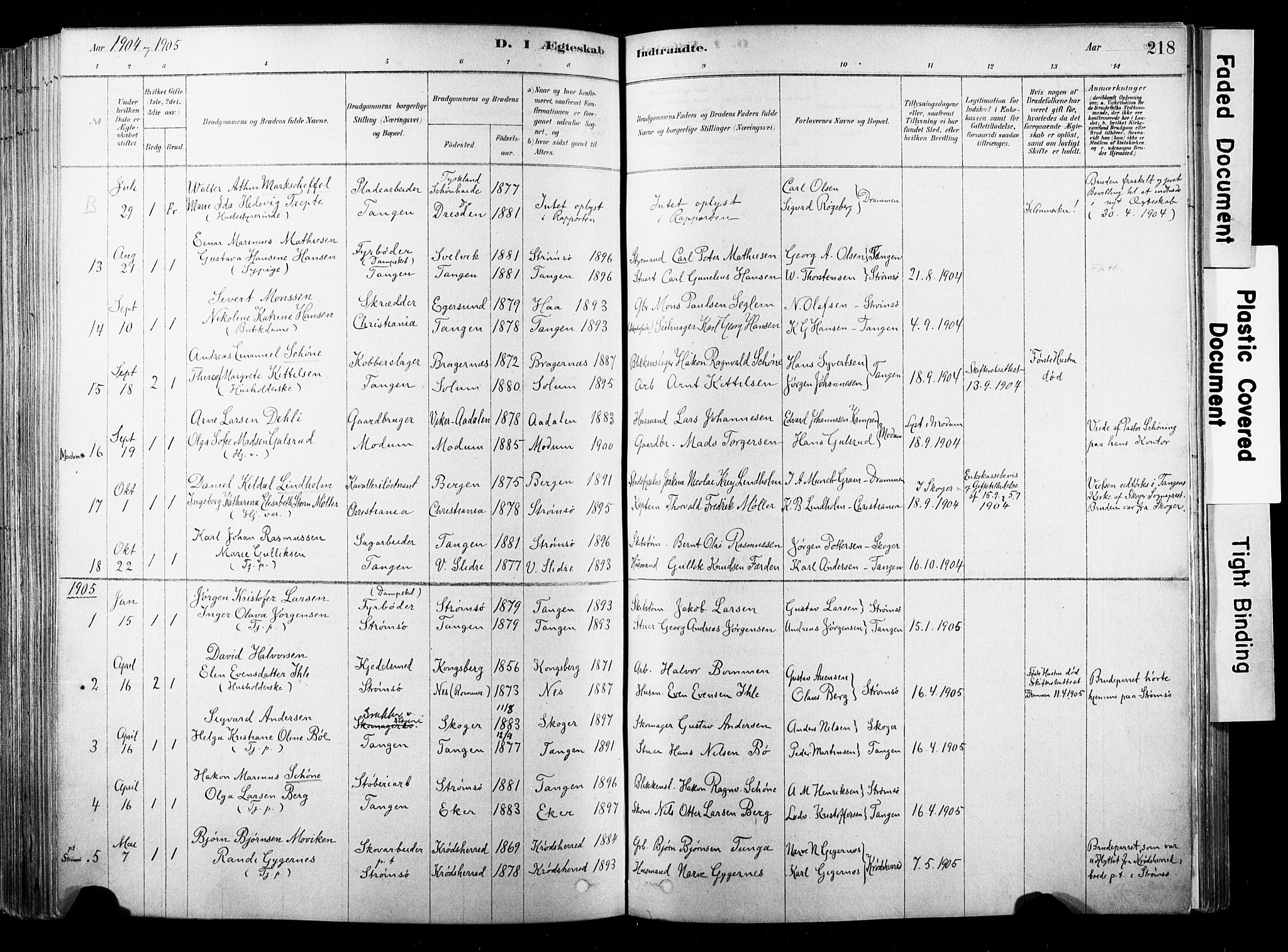 Strømsø kirkebøker, SAKO/A-246/F/Fb/L0006: Parish register (official) no. II 6, 1879-1910, p. 218