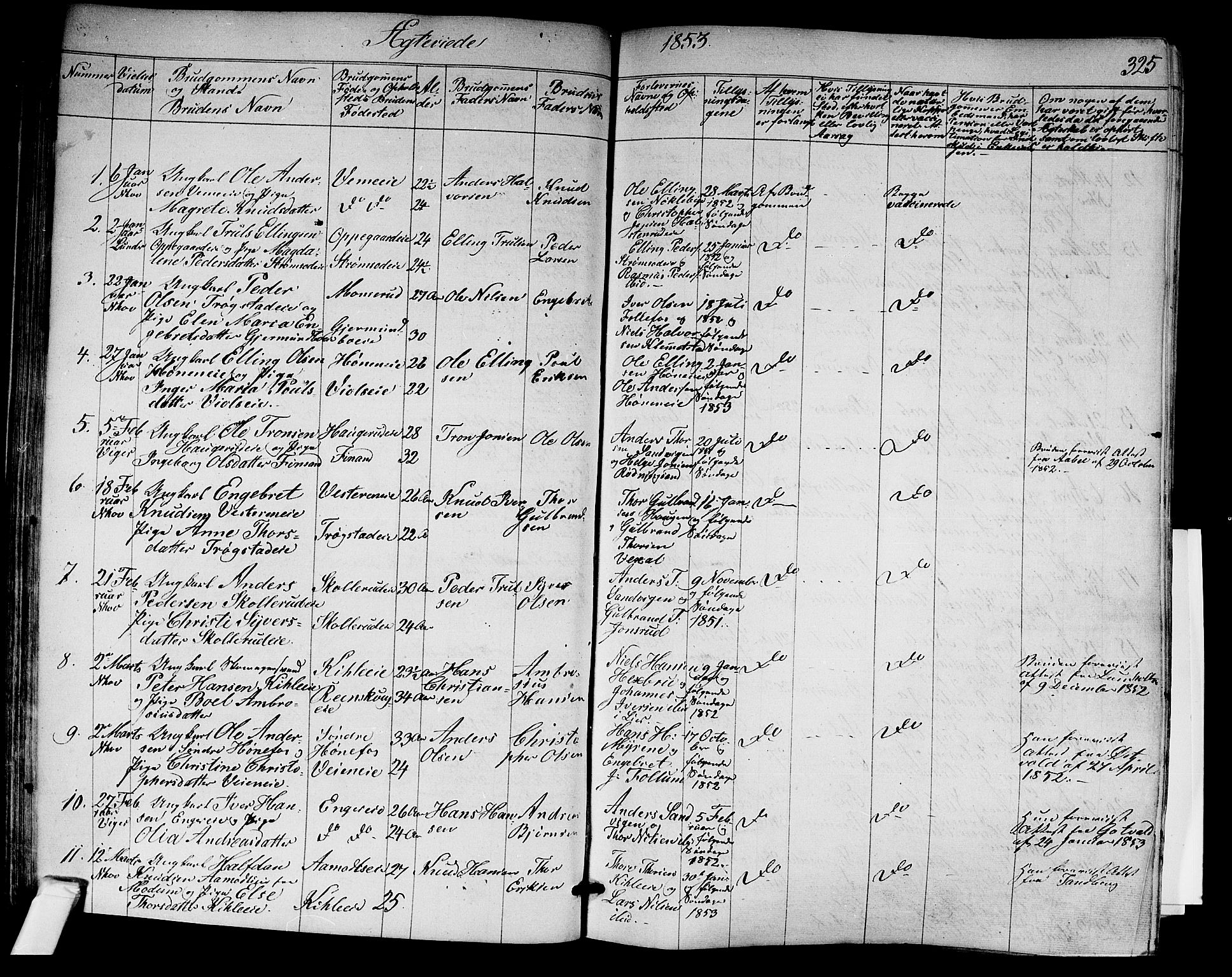 Norderhov kirkebøker, AV/SAKO-A-237/F/Fa/L0011: Parish register (official) no. 11, 1847-1856, p. 325