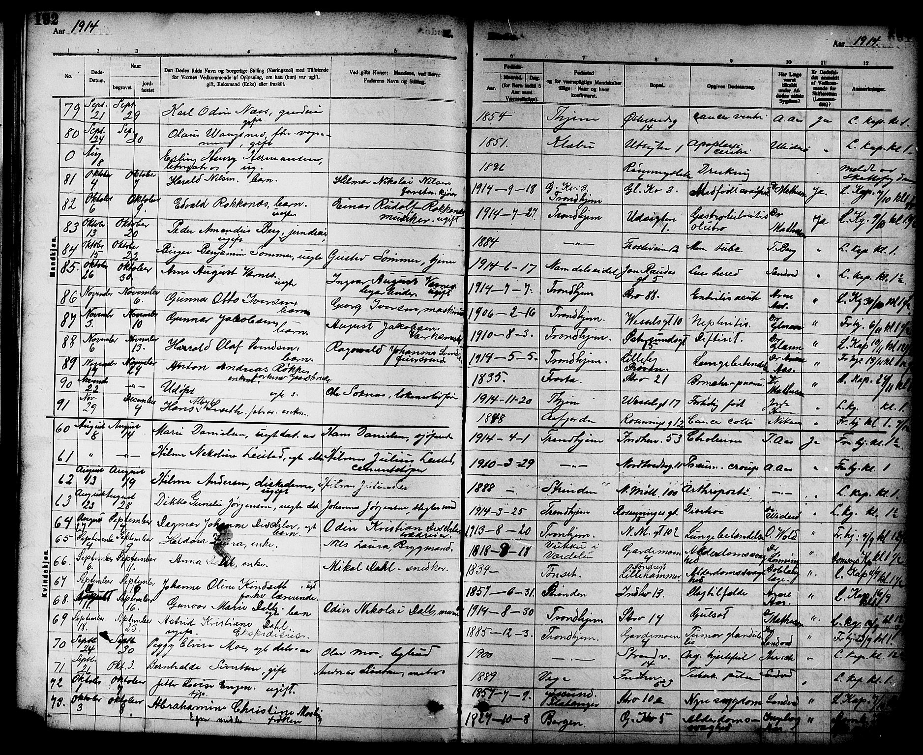 Ministerialprotokoller, klokkerbøker og fødselsregistre - Sør-Trøndelag, AV/SAT-A-1456/605/L0255: Parish register (copy) no. 605C02, 1908-1918, p. 192