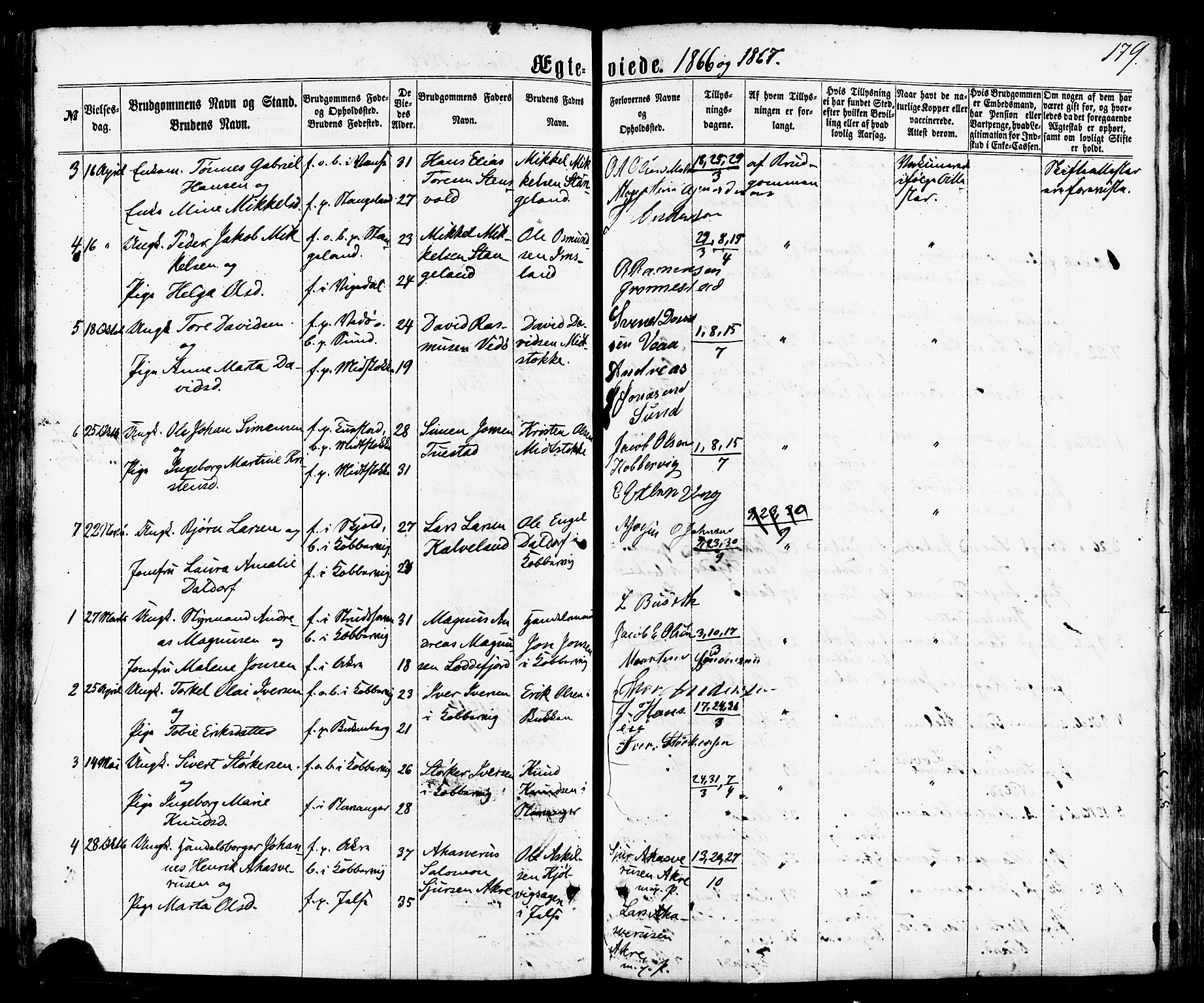 Avaldsnes sokneprestkontor, SAST/A -101851/H/Ha/Haa/L0011: Parish register (official) no. A 11, 1861-1880, p. 179