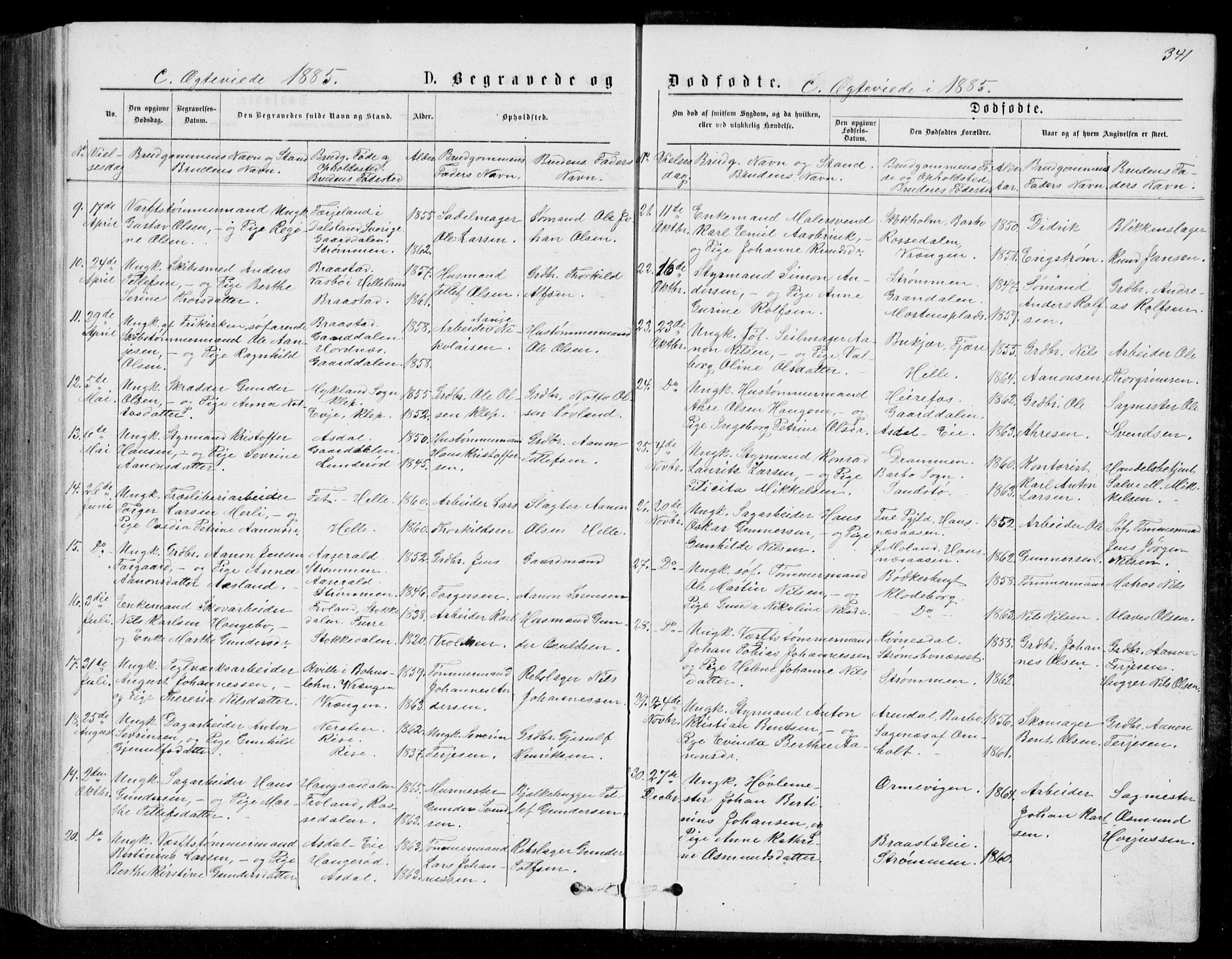 Øyestad sokneprestkontor, AV/SAK-1111-0049/F/Fb/L0008: Parish register (copy) no. B 8, 1872-1886, p. 341