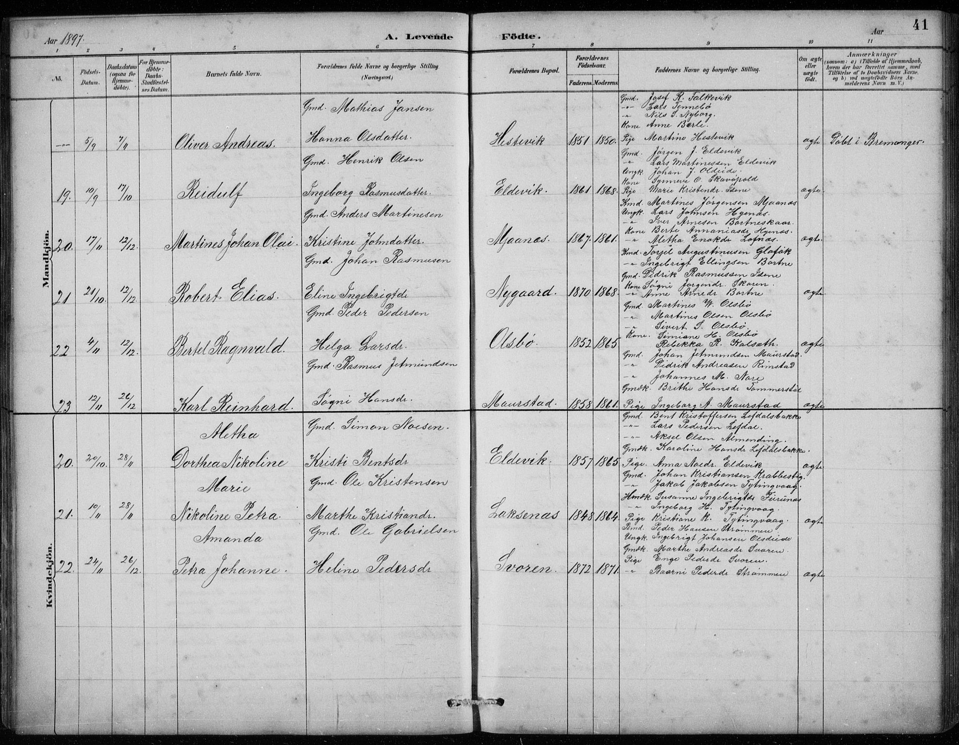 Davik sokneprestembete, AV/SAB-A-79701/H/Hab/Habc/L0002: Parish register (copy) no. C 2, 1889-1906, p. 41