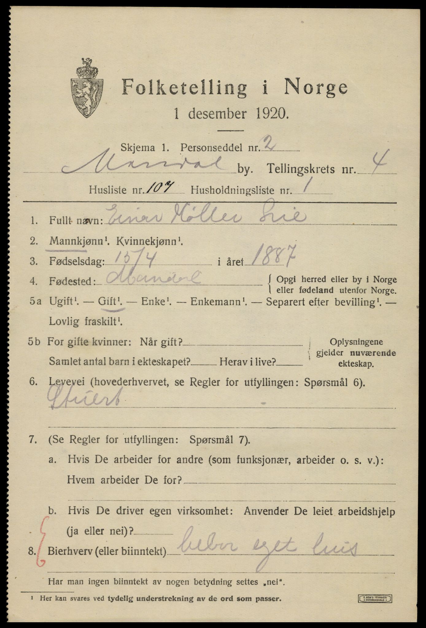 SAK, 1920 census for Mandal, 1920, p. 8171