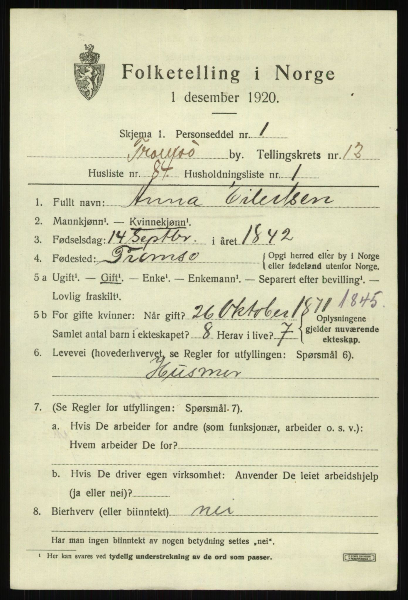 SATØ, 1920 census for Tromsø, 1920, p. 24817