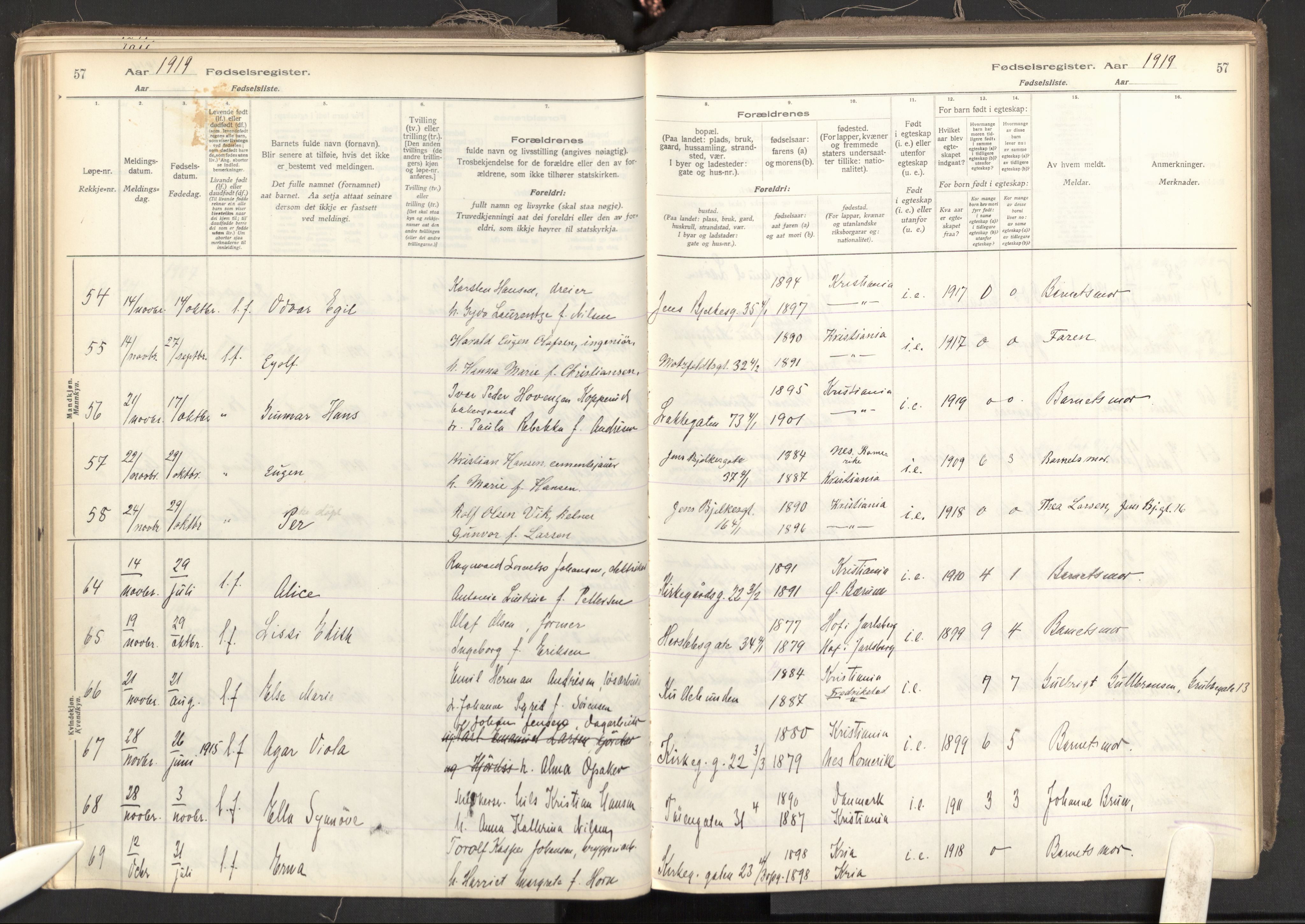 Tøyen prestekontor Kirkebøker, AV/SAO-A-10167a/J/Ja/L0001: Birth register no. 1, 1916-1944, p. 57