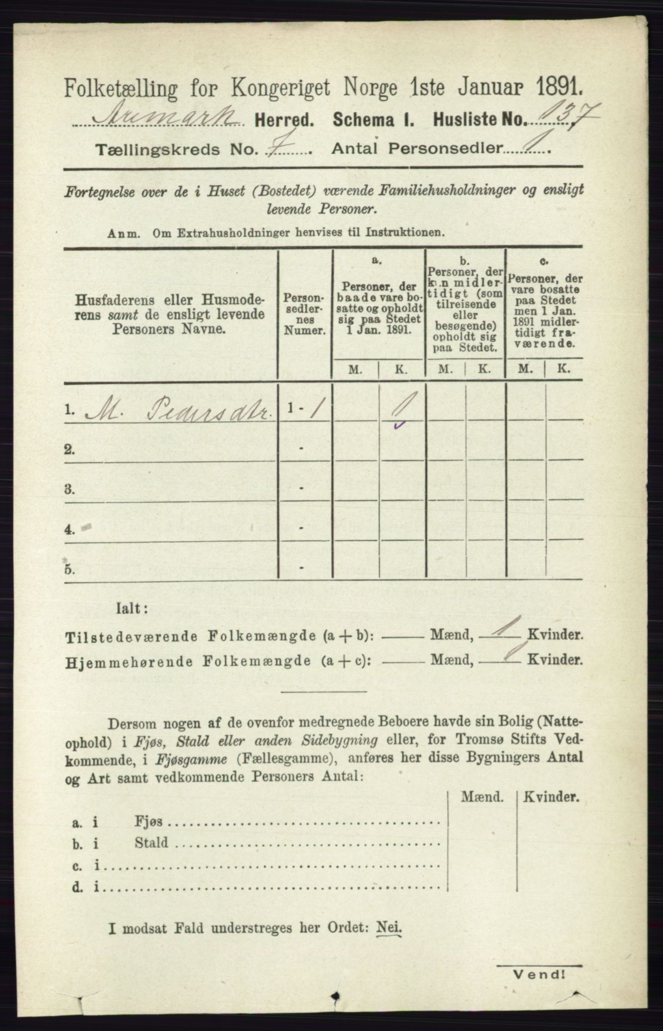 RA, 1891 census for 0118 Aremark, 1891, p. 3899