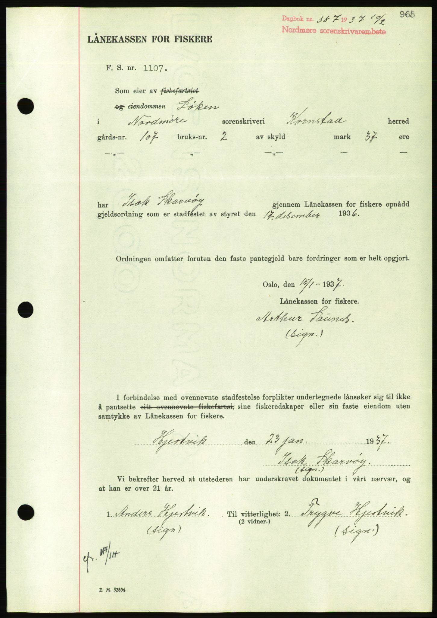 Nordmøre sorenskriveri, AV/SAT-A-4132/1/2/2Ca/L0090: Mortgage book no. B80, 1936-1937, Diary no: : 387/1937