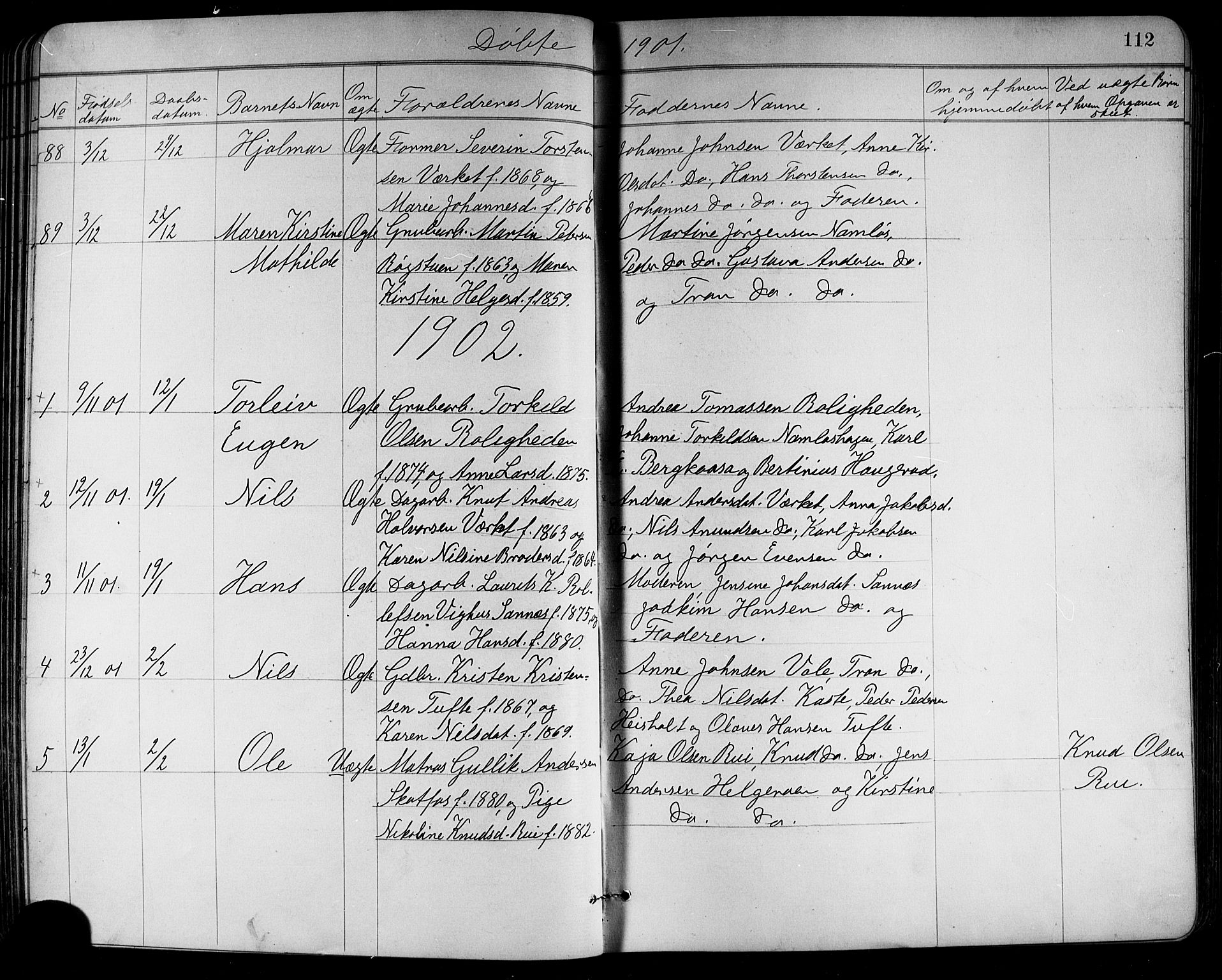 Holla kirkebøker, SAKO/A-272/G/Ga/L0005: Parish register (copy) no. I 5, 1891-1917, p. 112