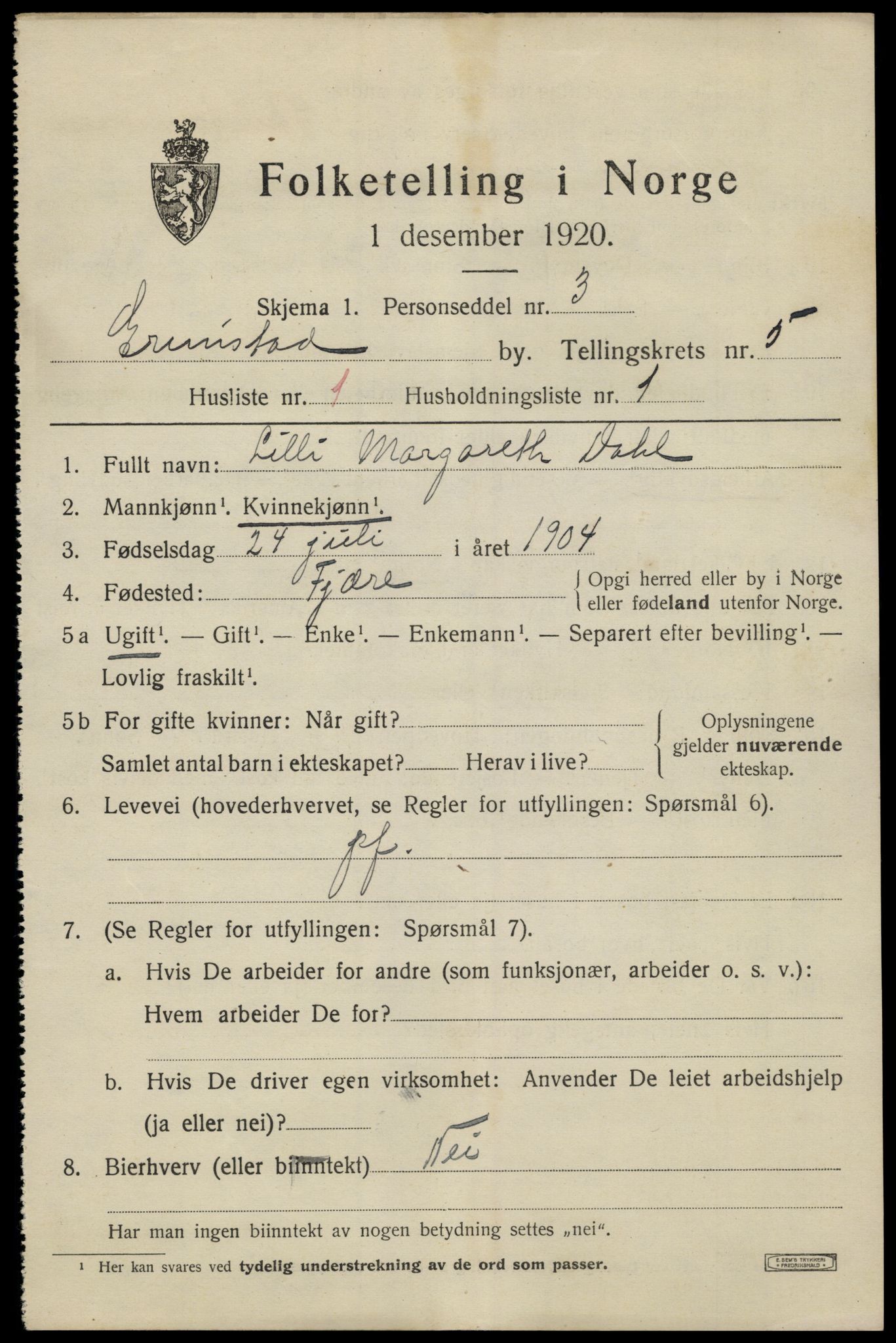 SAK, 1920 census for Grimstad, 1920, p. 6361