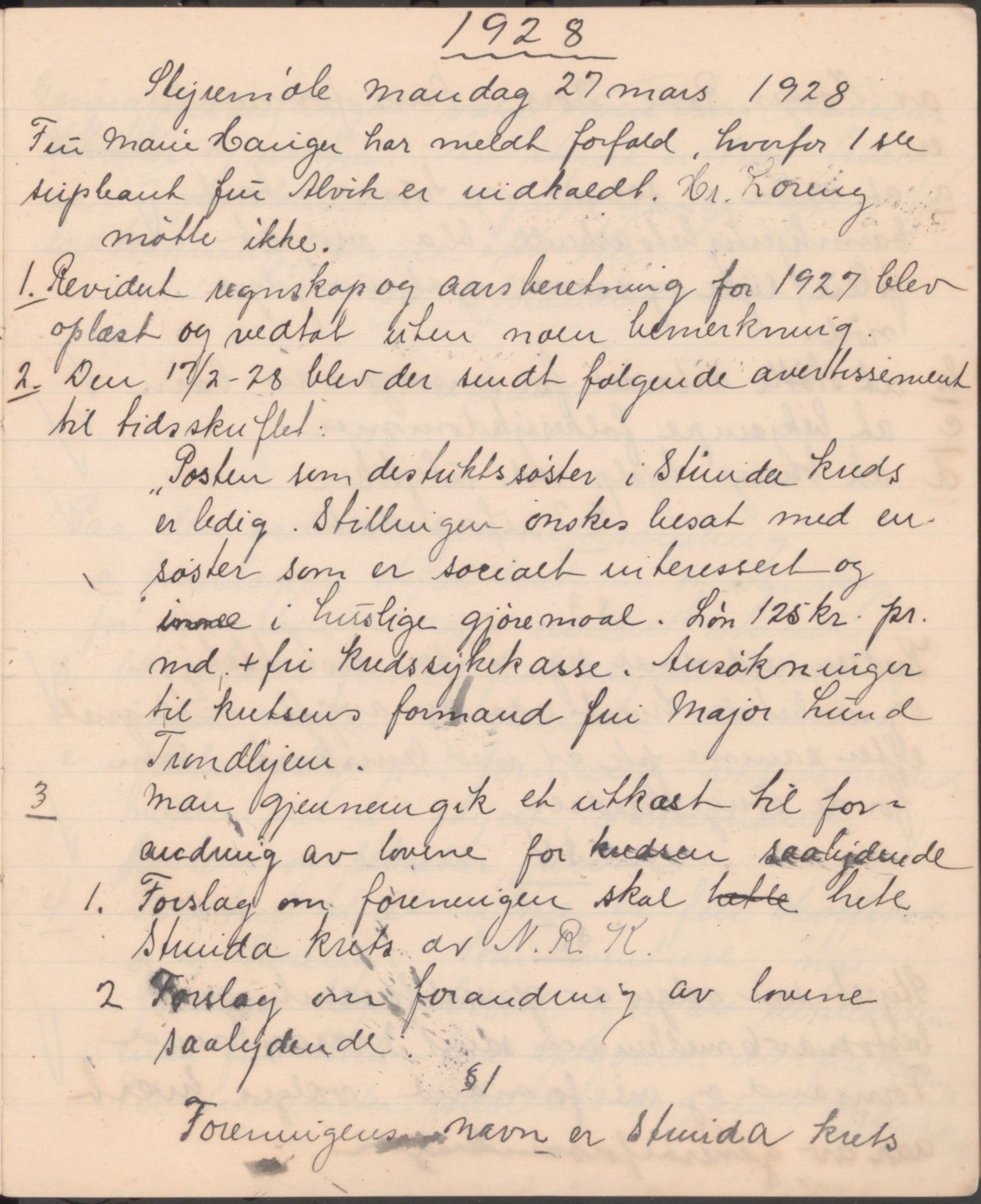 Trondheim Røde Kors, TRKO/PA-1204/A/Ab/L0001: Forhandlingsprotokoll for styret Strinda Røde Kors, 1914-1925, p. 43