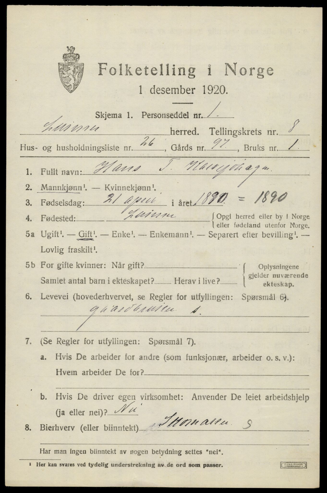 SAH, 1920 census for Lunner, 1920, p. 9317