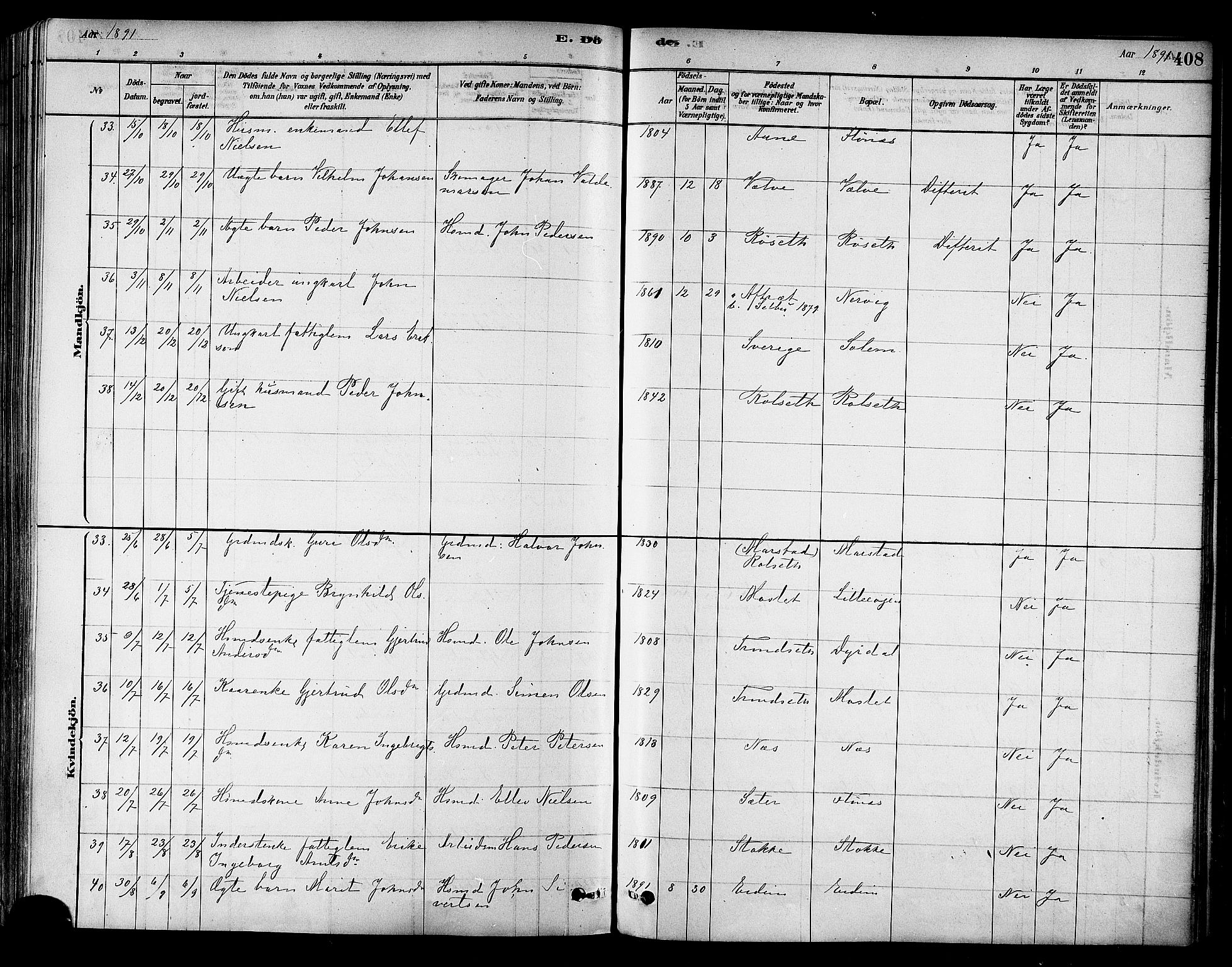 Ministerialprotokoller, klokkerbøker og fødselsregistre - Sør-Trøndelag, AV/SAT-A-1456/695/L1148: Parish register (official) no. 695A08, 1878-1891, p. 408