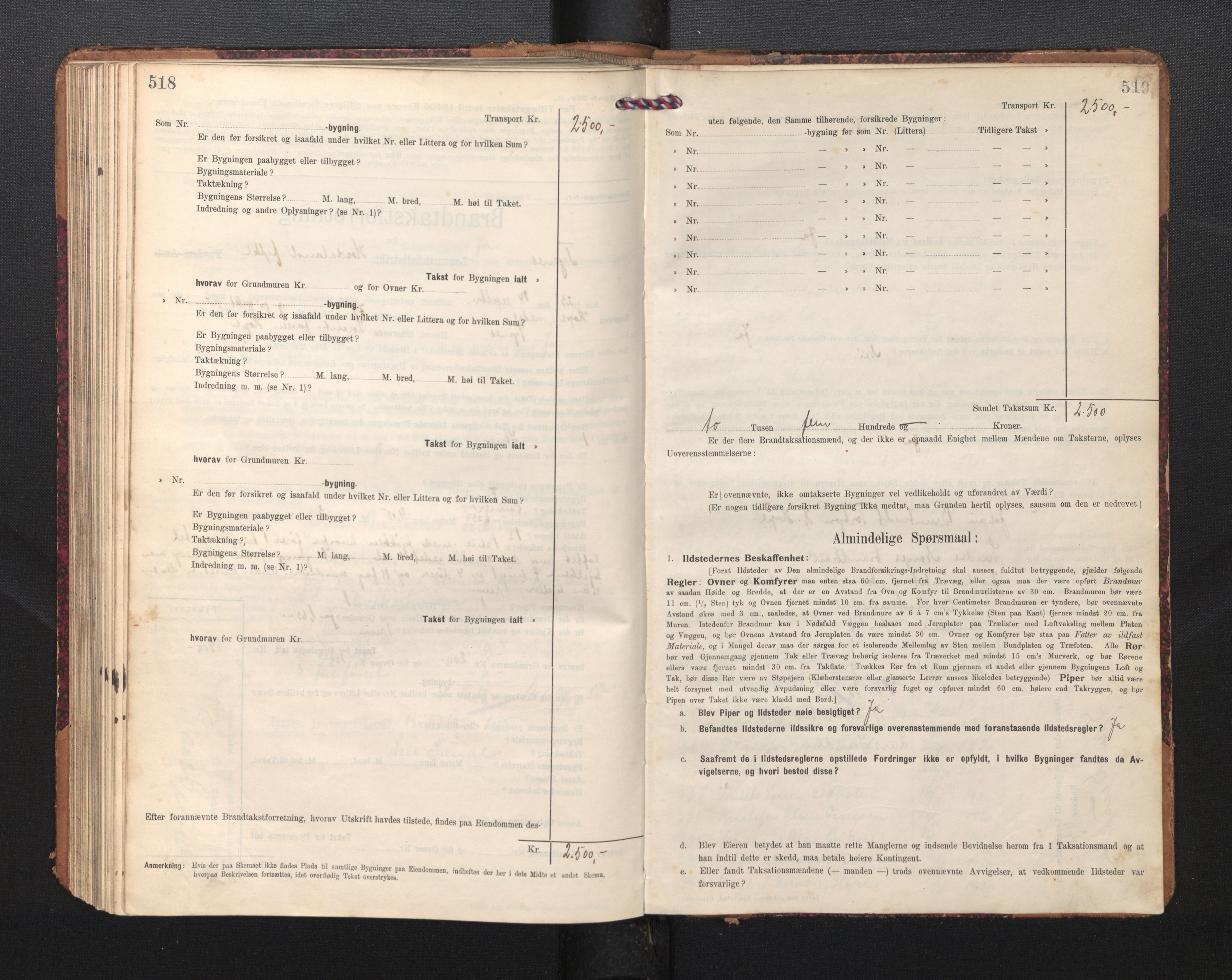 Lensmannen i Tysnes, AV/SAB-A-35401/0012/L0005: Branntakstprotokoll, skjematakst, 1909-1934, p. 518-519